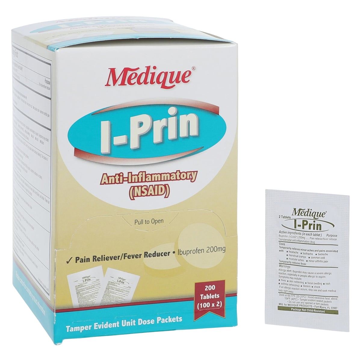 I-Prin Ibuprofen Tablets, 200mg, Unit Dose Packet, 100x2/Box