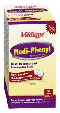 Medique Medi-Phenyl Sinus Decongestant Tablets, 5 mg, Unit Dose Packet, 50 x 2/Box