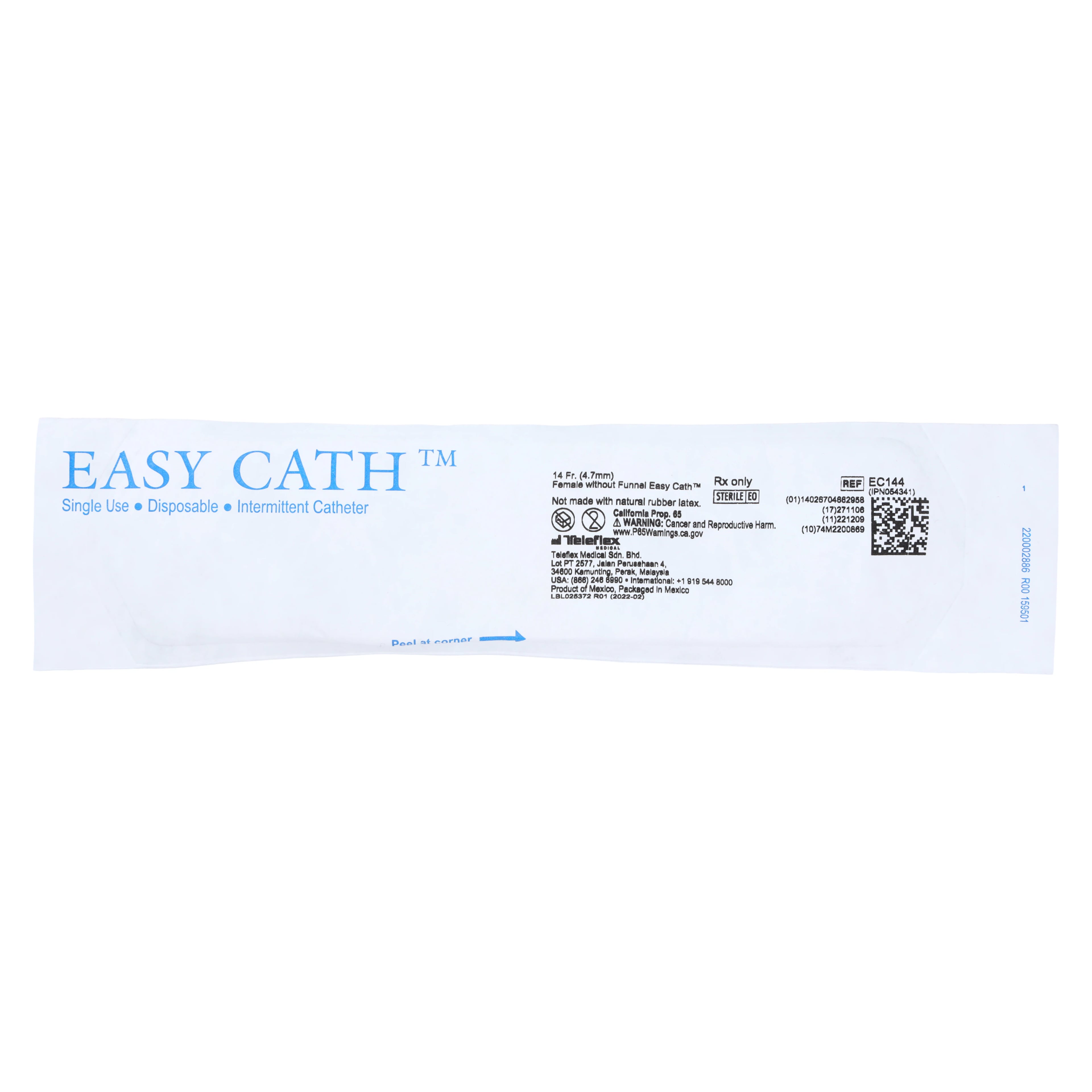 Teleflex EasyCath Self-Cath Intermittent Catheter, Straight Tip, PVC, 14 Fr, Female Length, without Funnel