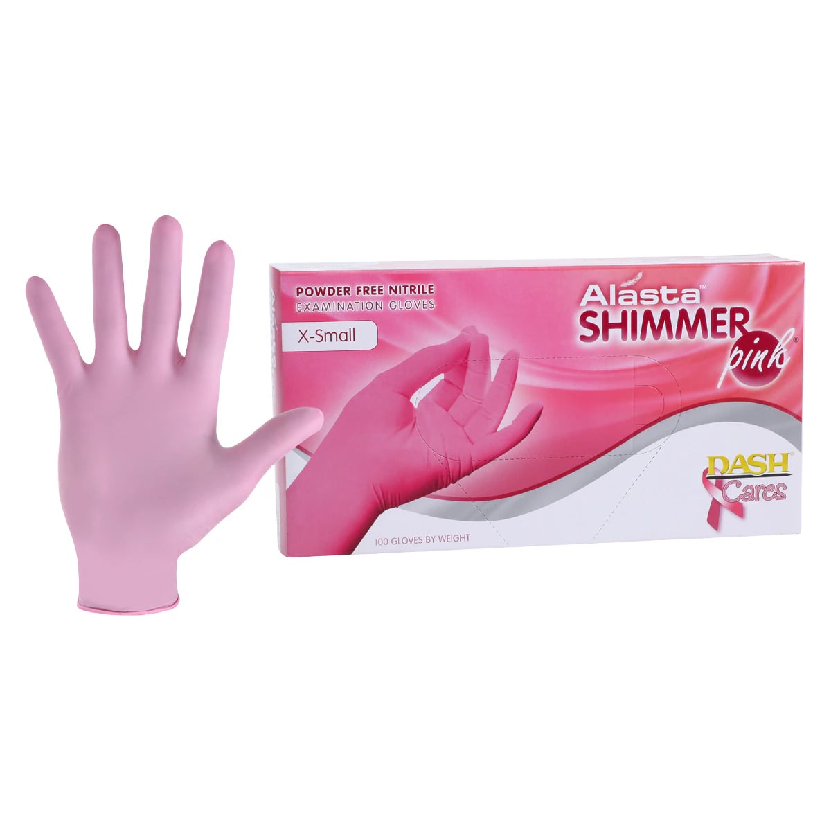 Alasta Shimmer Pink Nitrile Exam Gloves, Powder-Free, Non-Sterile, Extra Small, 100/Box, PNK100XS
