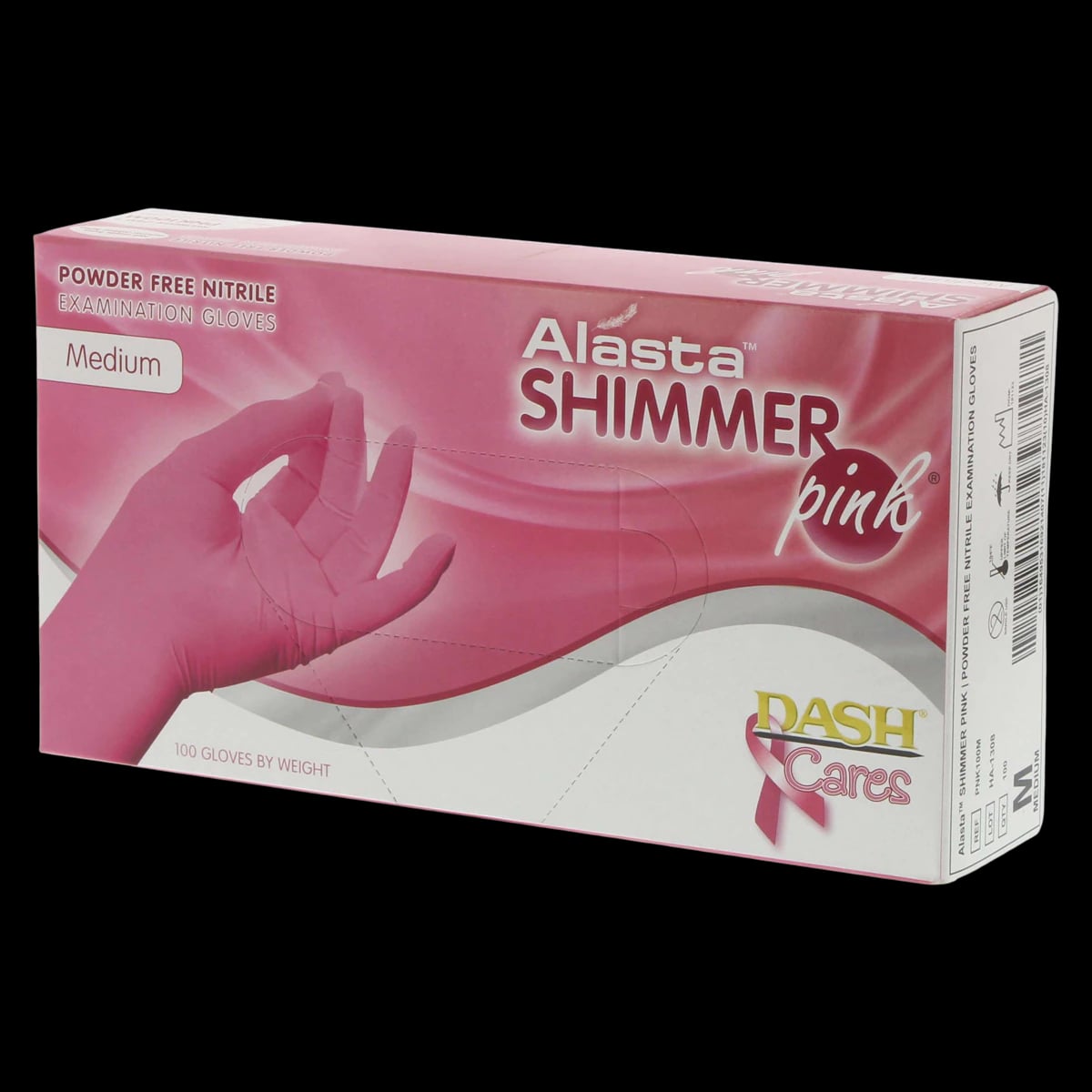 Alasta Shimmer Pink Nitrile Exam Gloves, Powder-Free, Non-Sterile, Medium, 100/Box, PNK100M