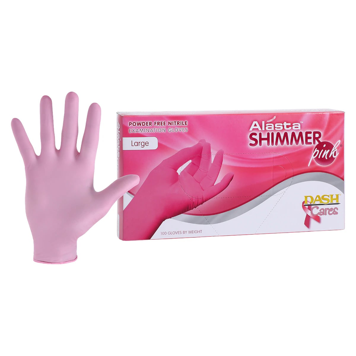 Alasta Shimmer Pink Nitrile Exam Gloves, Powder Free, Non-Sterile, Large, 100/Box, PNK100L