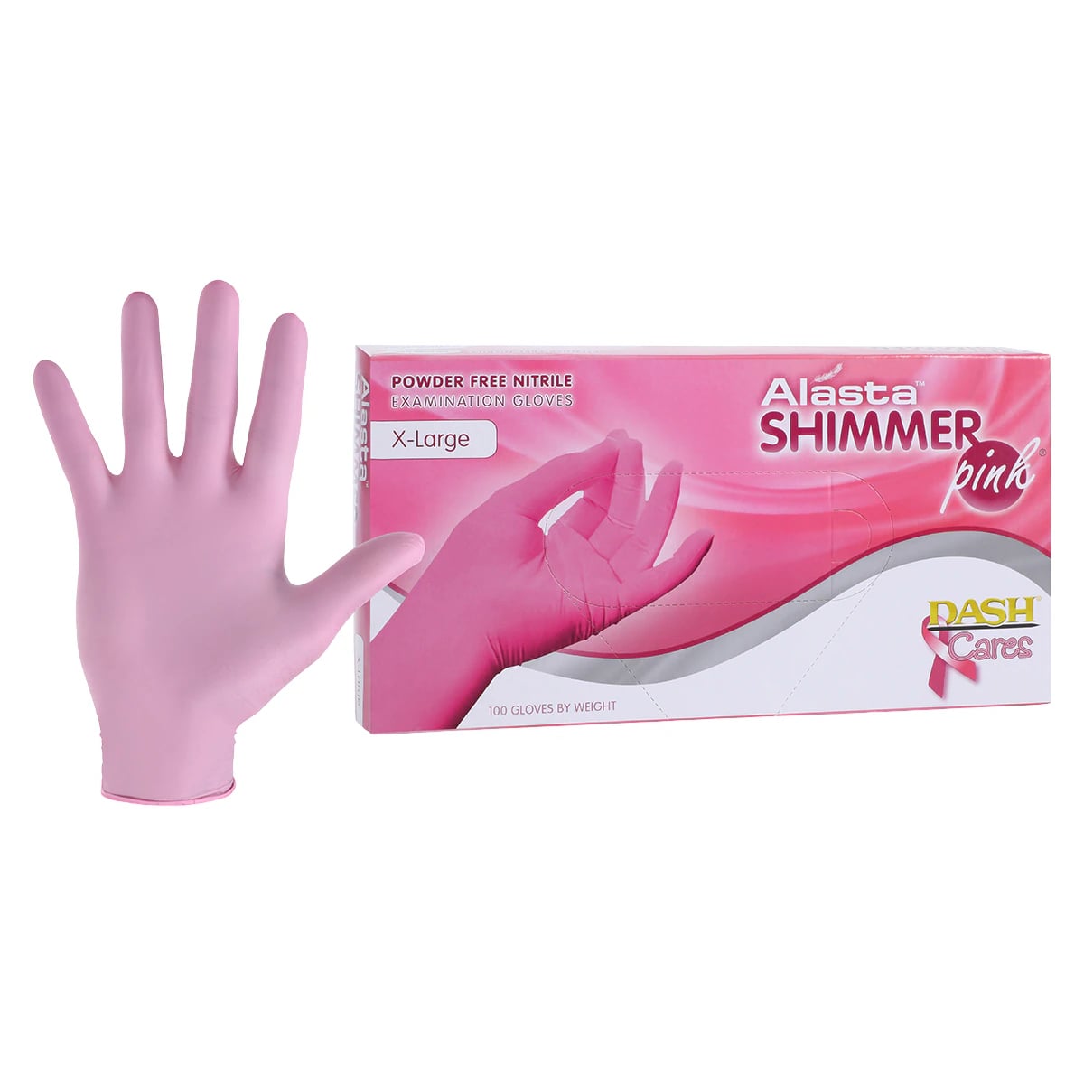 Alasta Shimmer Pink Nitrile Exam Gloves, Powder Free, Non-Sterile, Extra Large, 100/Box