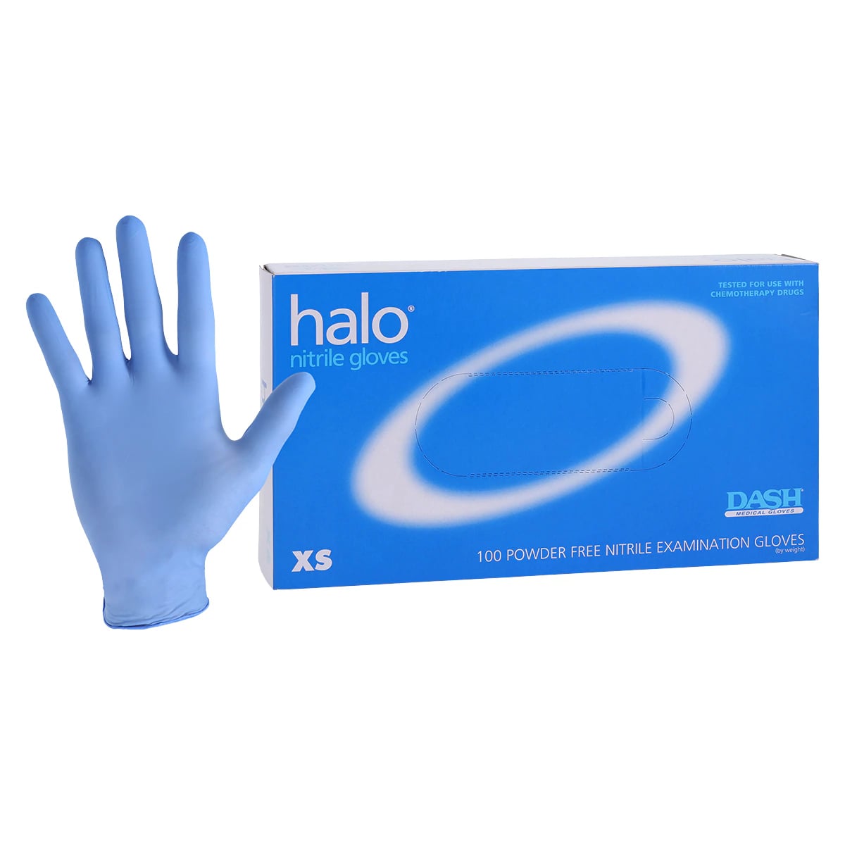 Halo Nitrile Exam Gloves, Extra Small, Powder-Free, Textured, Blue, 100/Box, DAS-HAL100XS