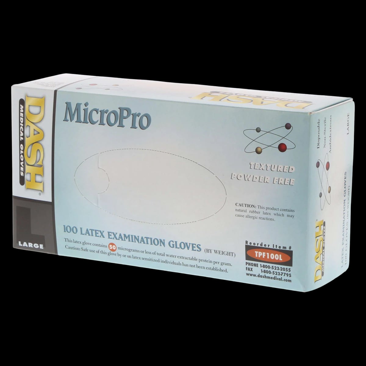 MicroPro™ Powder-Free Textured Latex Exam Gloves, Large, White, 100/Box, TPF100L