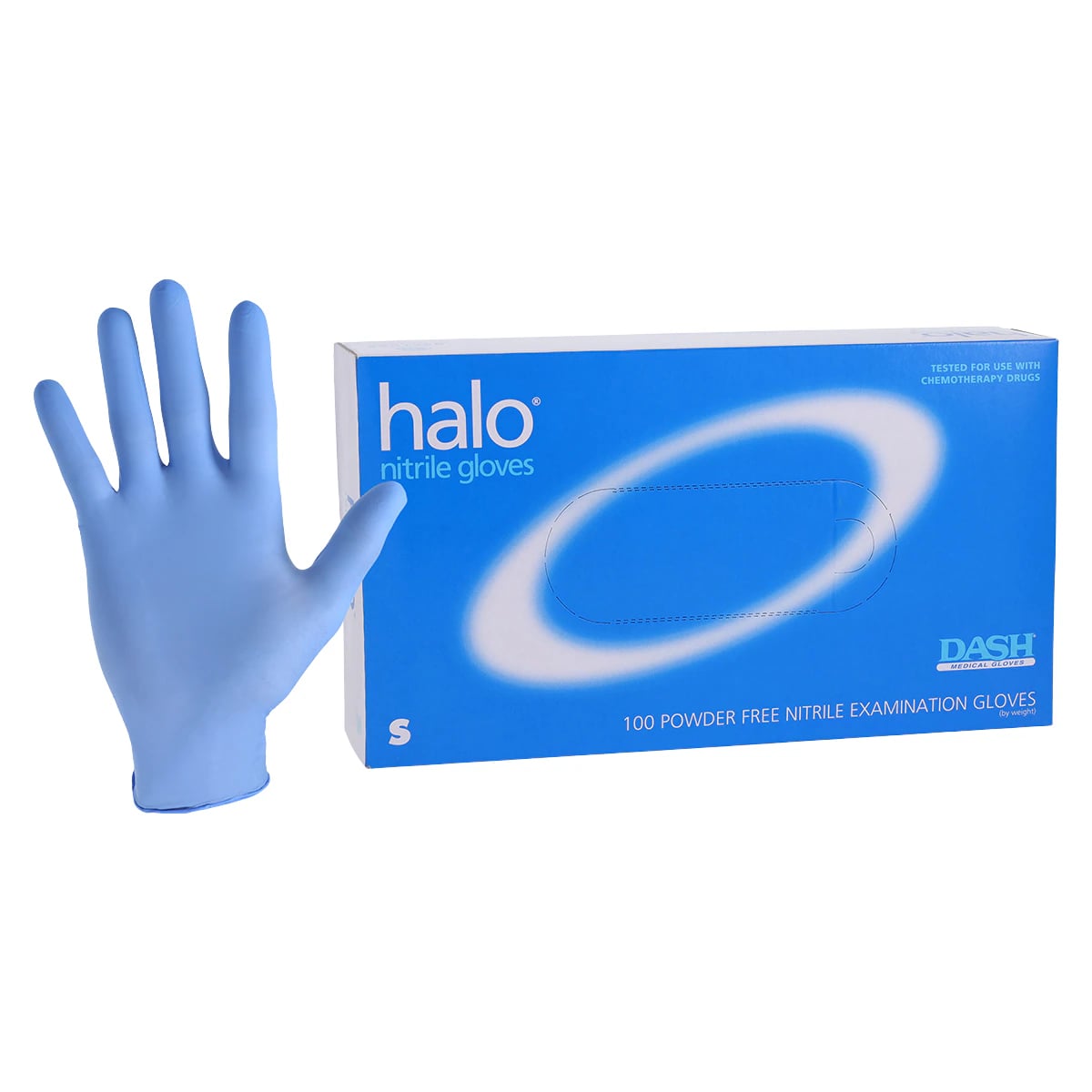 Halo Nitrile Exam Gloves, Powder-Free, Textured, Small, Blue, 100/Box, HAL100S