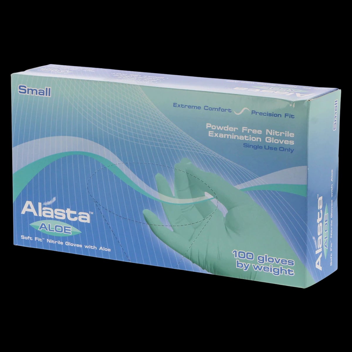 Alasta Aloe Soft-Fit Nitrile Exam Gloves, Powder Free, Non-Sterile, Small, Green, 100/Box, AA100S