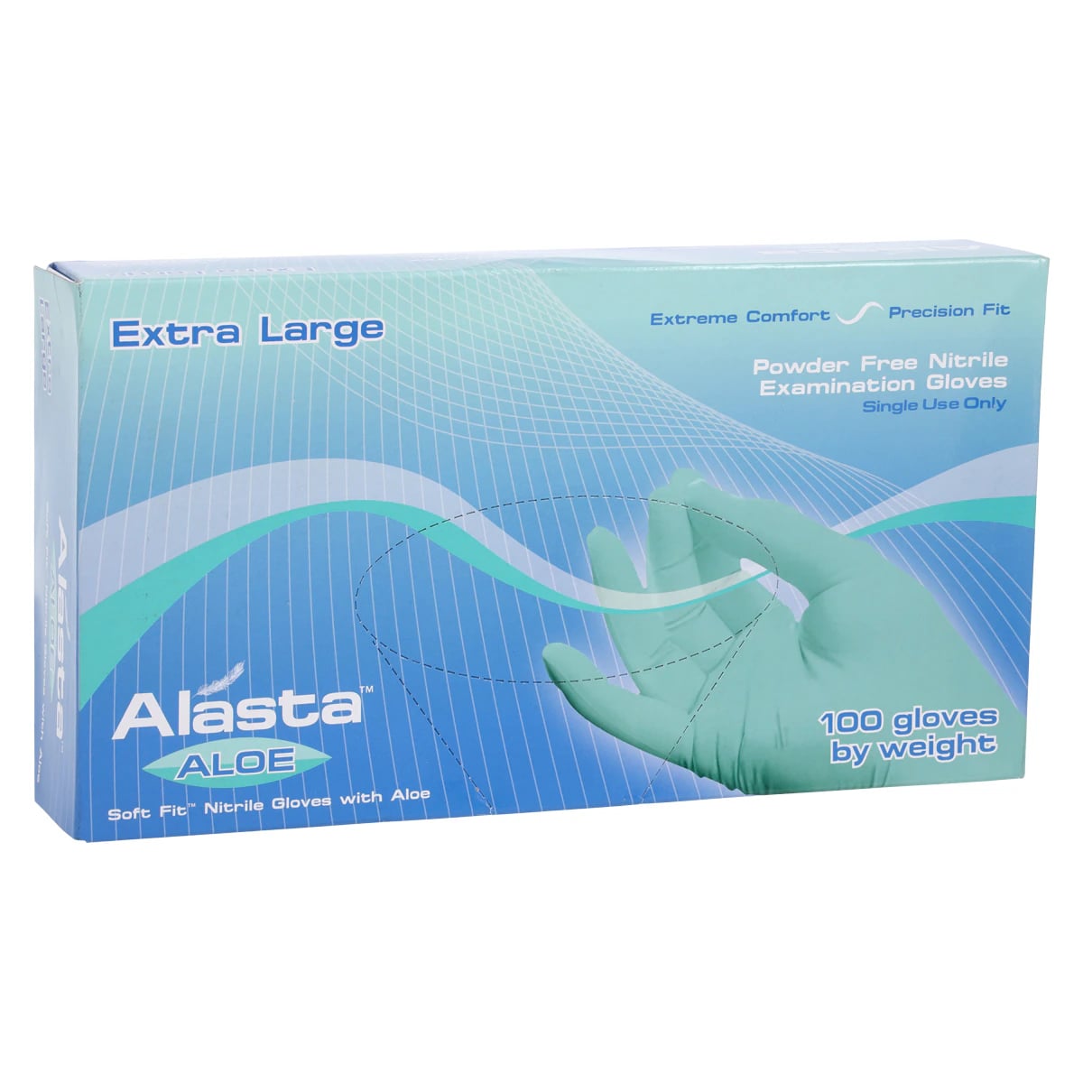 Alasta Aloe Soft-Fit Nitrile Exam Gloves, Powder-Free, Textured Fingers, Extra Large, Green, 100/Box, AA100XL