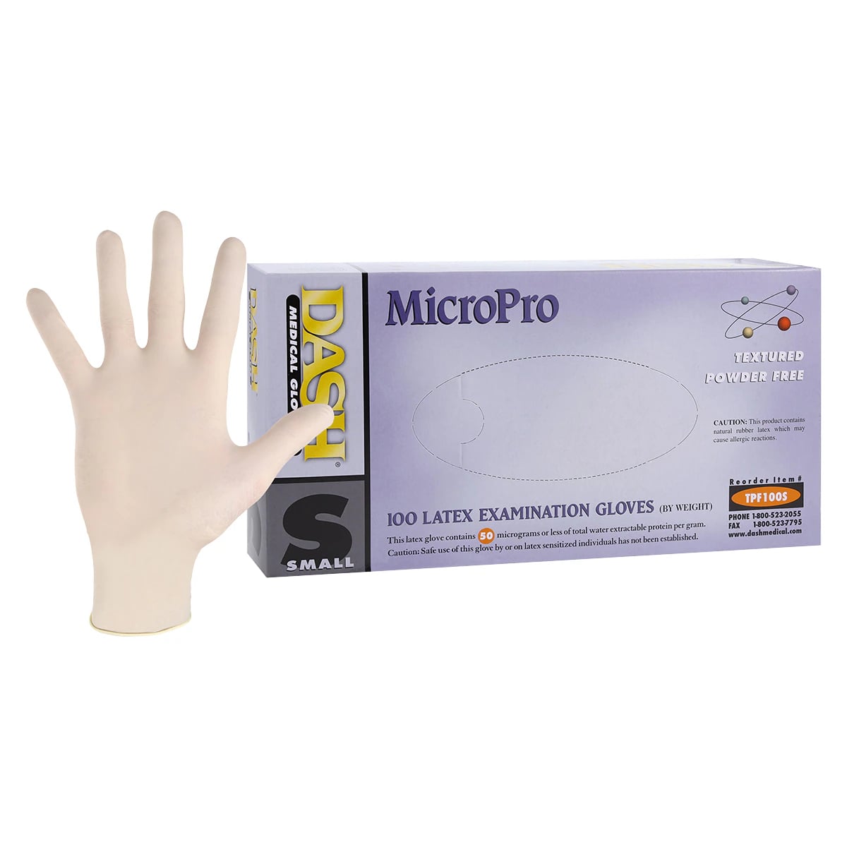 MicroPro™ Powder-Free Latex Exam Gloves, Textured, Small, 100/Box, TPF100S