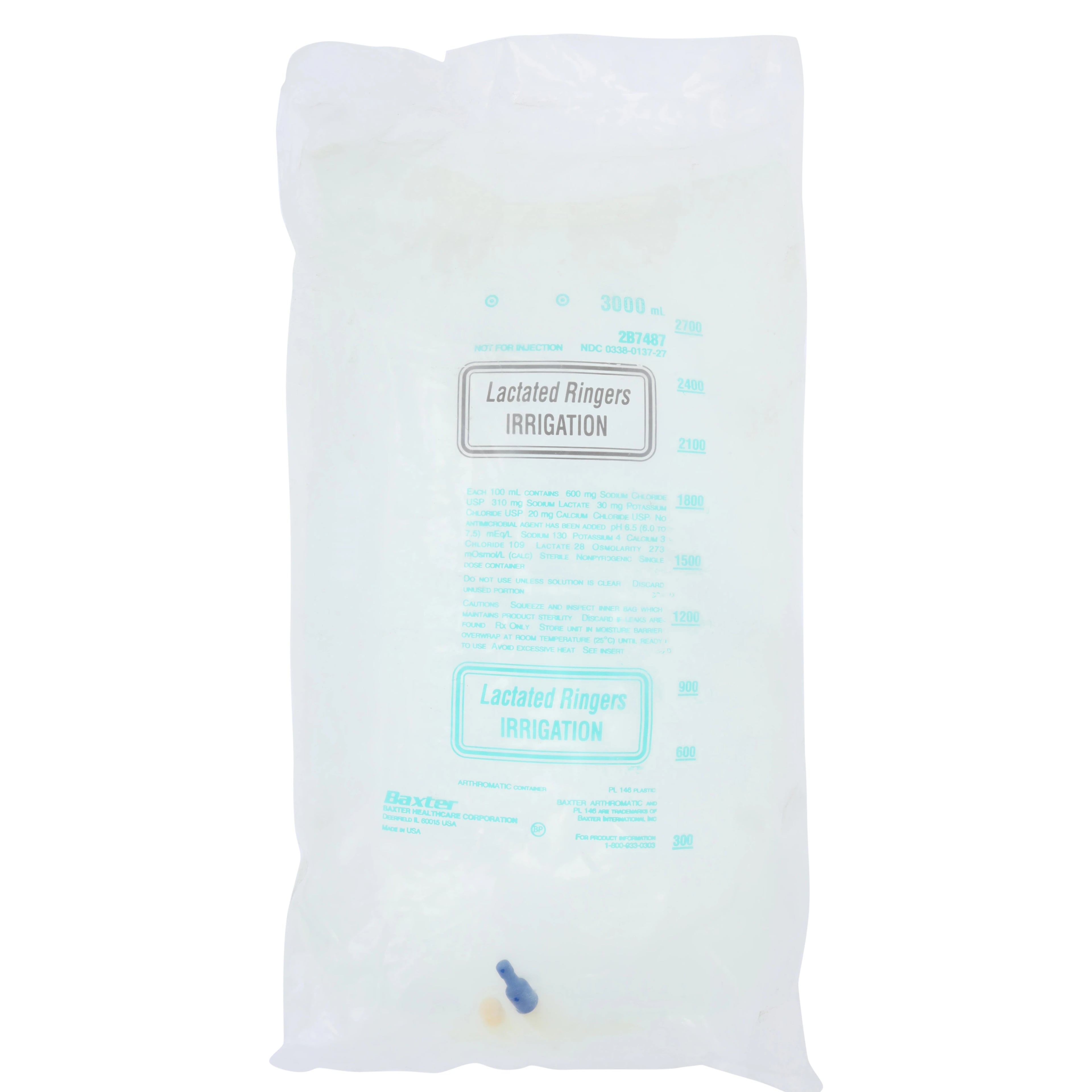 Baxter Lactated Ringers Irrigation Solution, 3000 mL, Arthromatic Plastic Container, Sterile, Latex-Free, Each