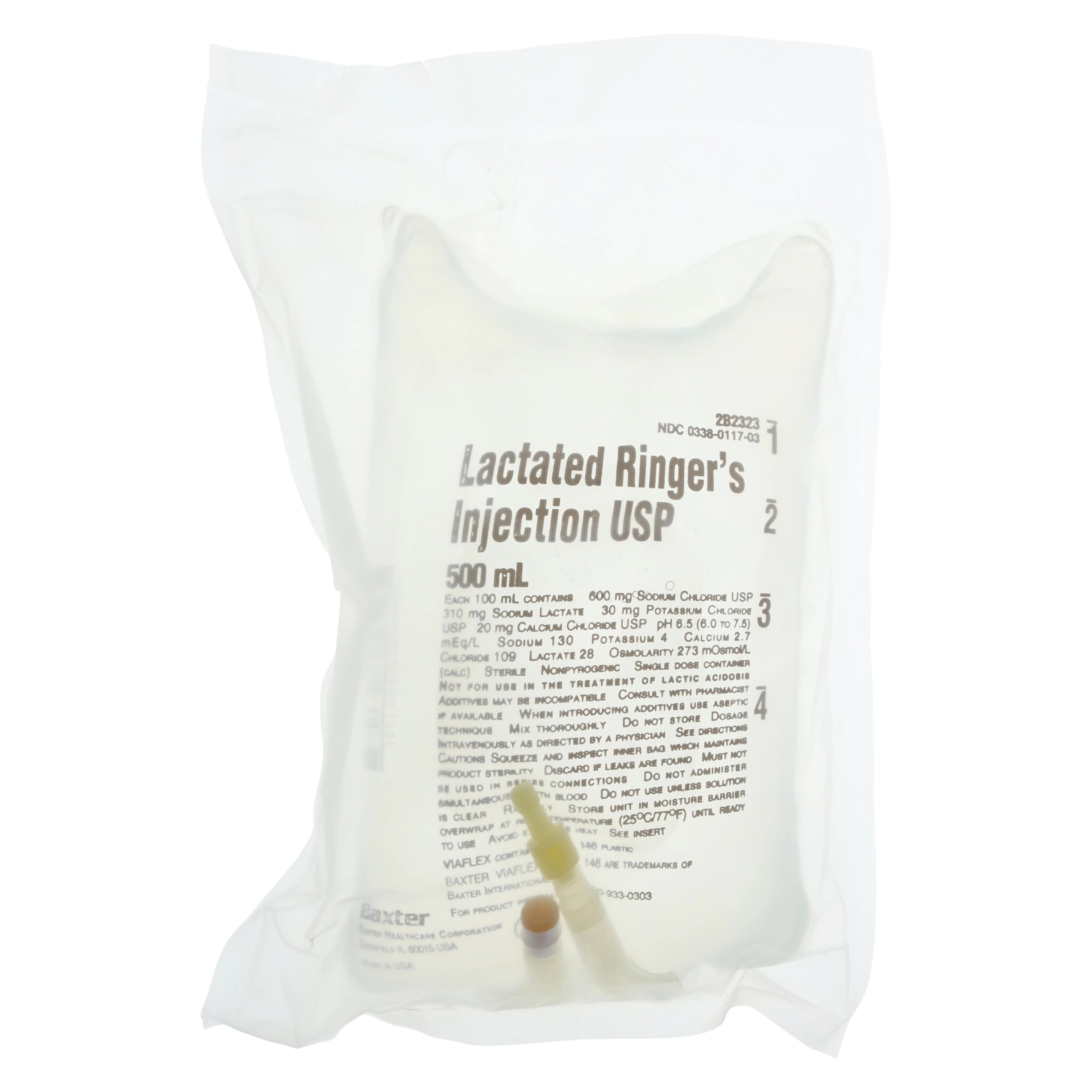 Baxter Viaflex Lactated Ringer's Injection, USP, 500 mL IV Plastic Container, Sterile, Each