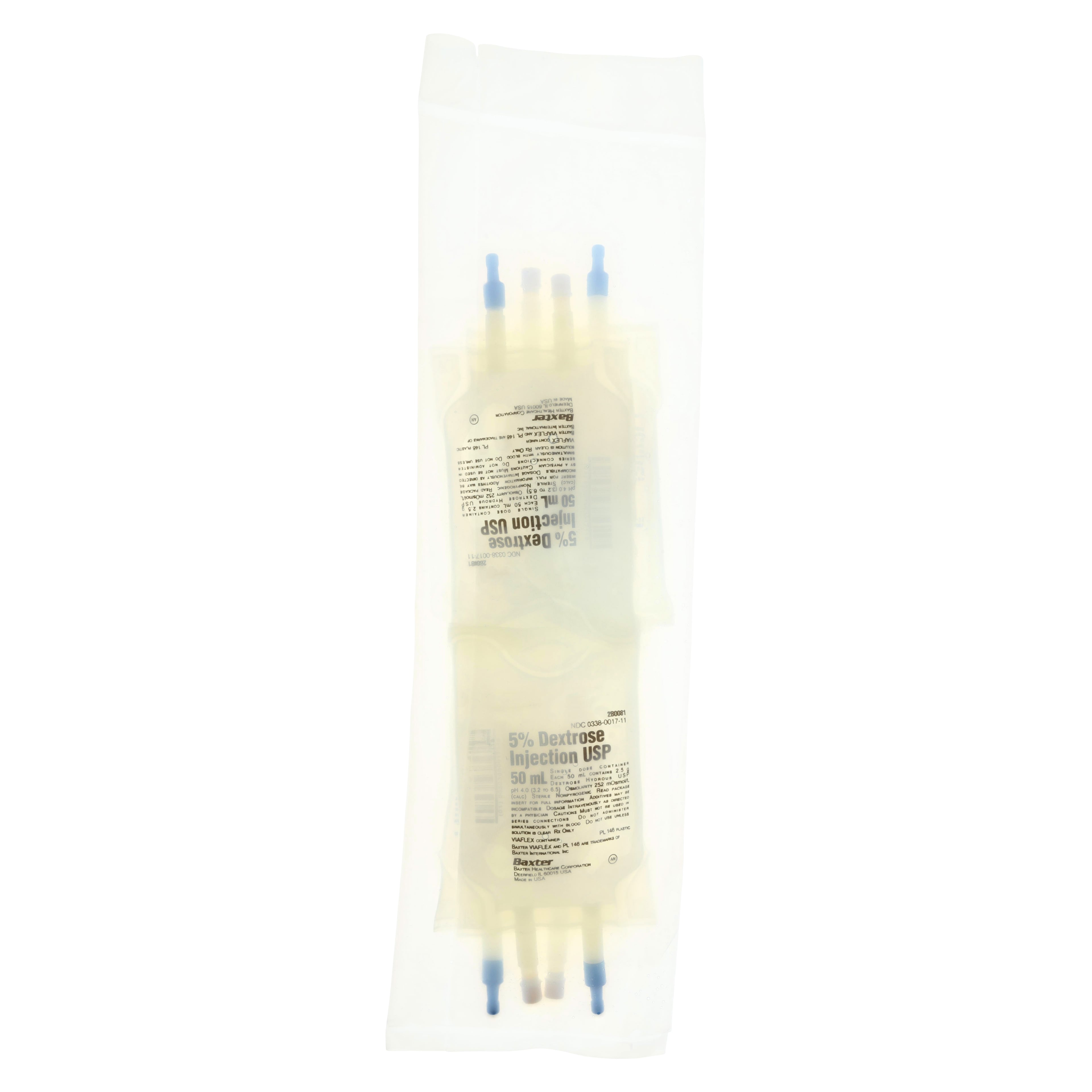Dextrose 5% in Water Injection, 50mL, Viaflex Plastic Container, Quad Pack, 4/Pk