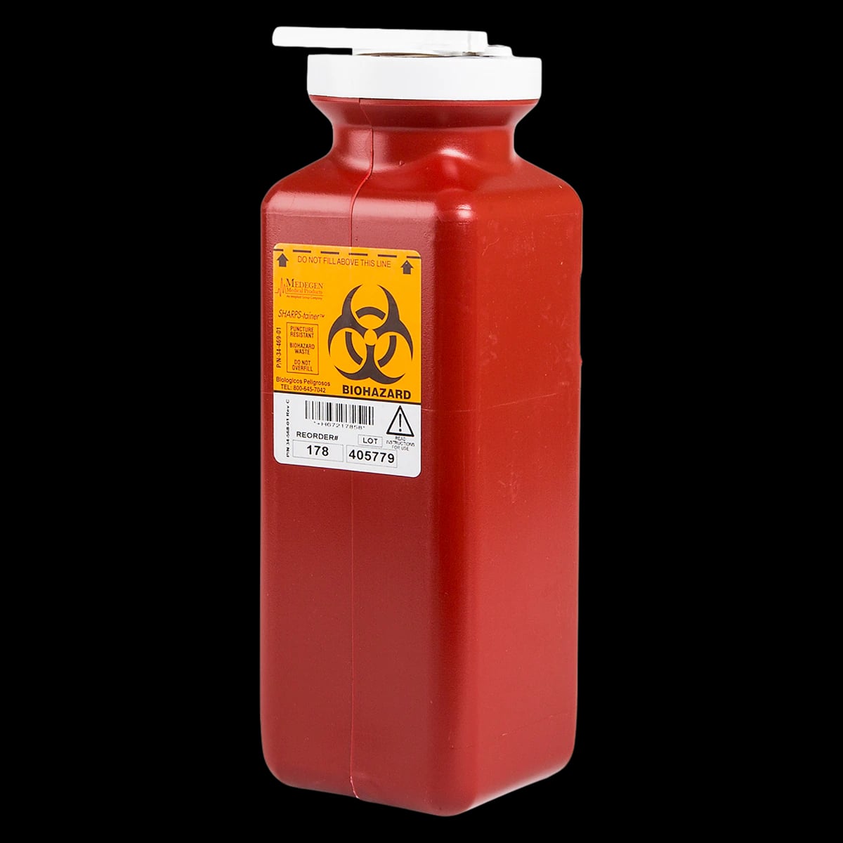 Sharps-Tainer Needle Disposal Container, 1.7 Qt, Red, Tamper-Proof Locking Cap, One-Way Safety Insert, Tall Tray Size, 3.5"D x 3.5"W x 10"H, 20/Cs