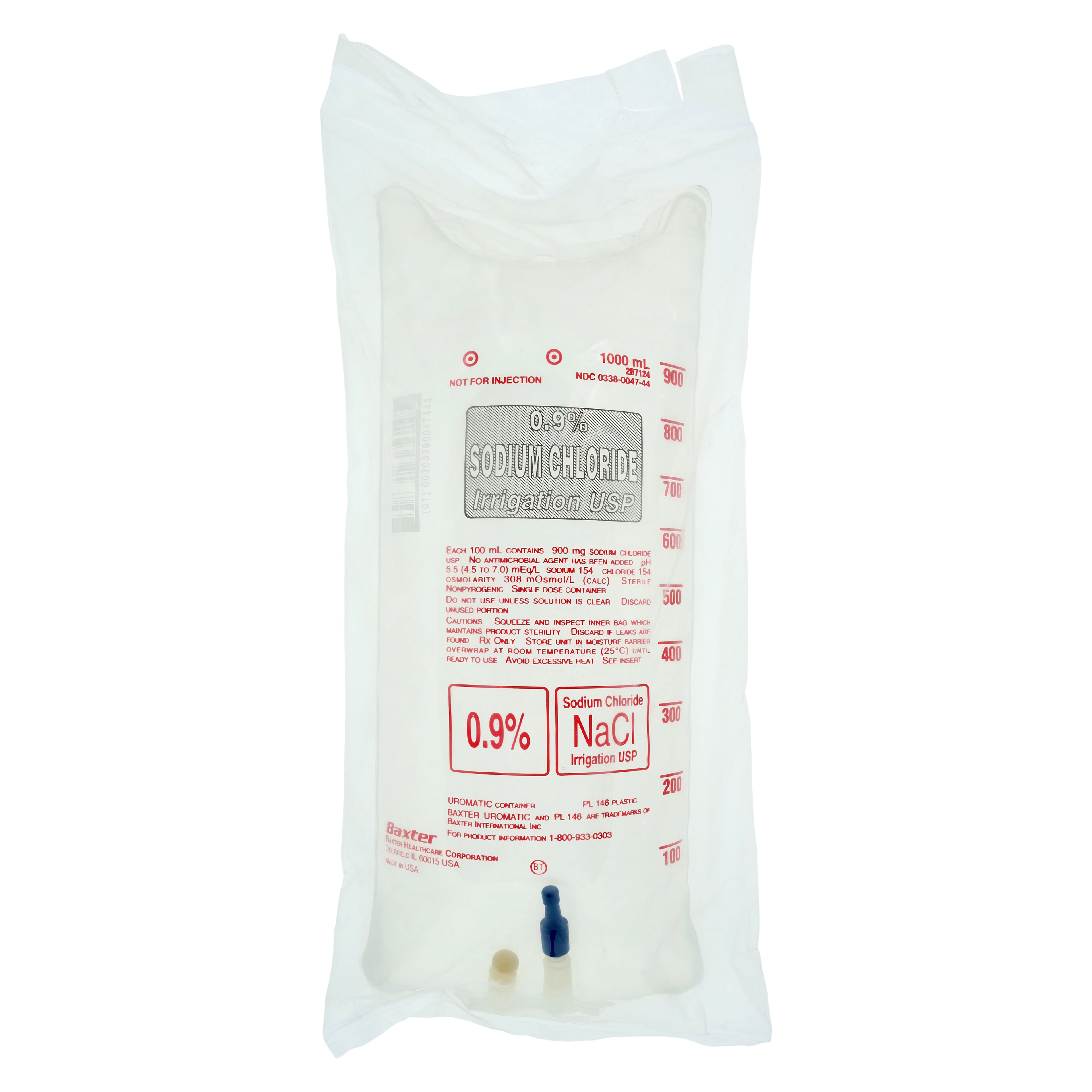 Baxter Uromatic Sodium Chloride 0.9% Irrigation Solution, 1000 mL Plastic Bag, Sterile, USP