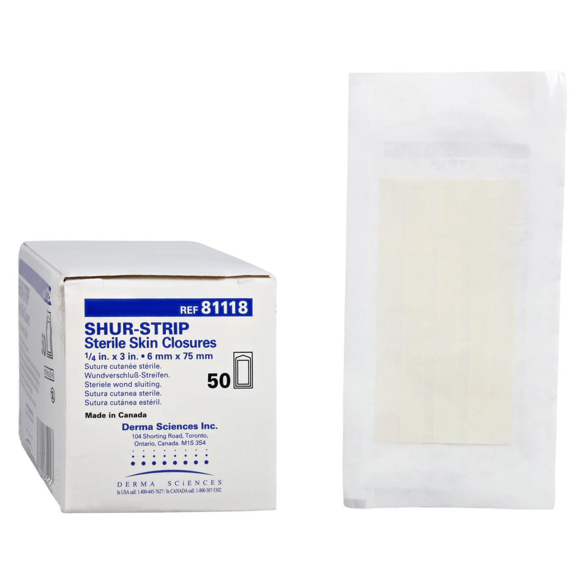 Shur-Strip Wound Closure Strips, Non-Woven Polyamide, 1/4" x 3", White, Adherent, Sterile, 50/Box