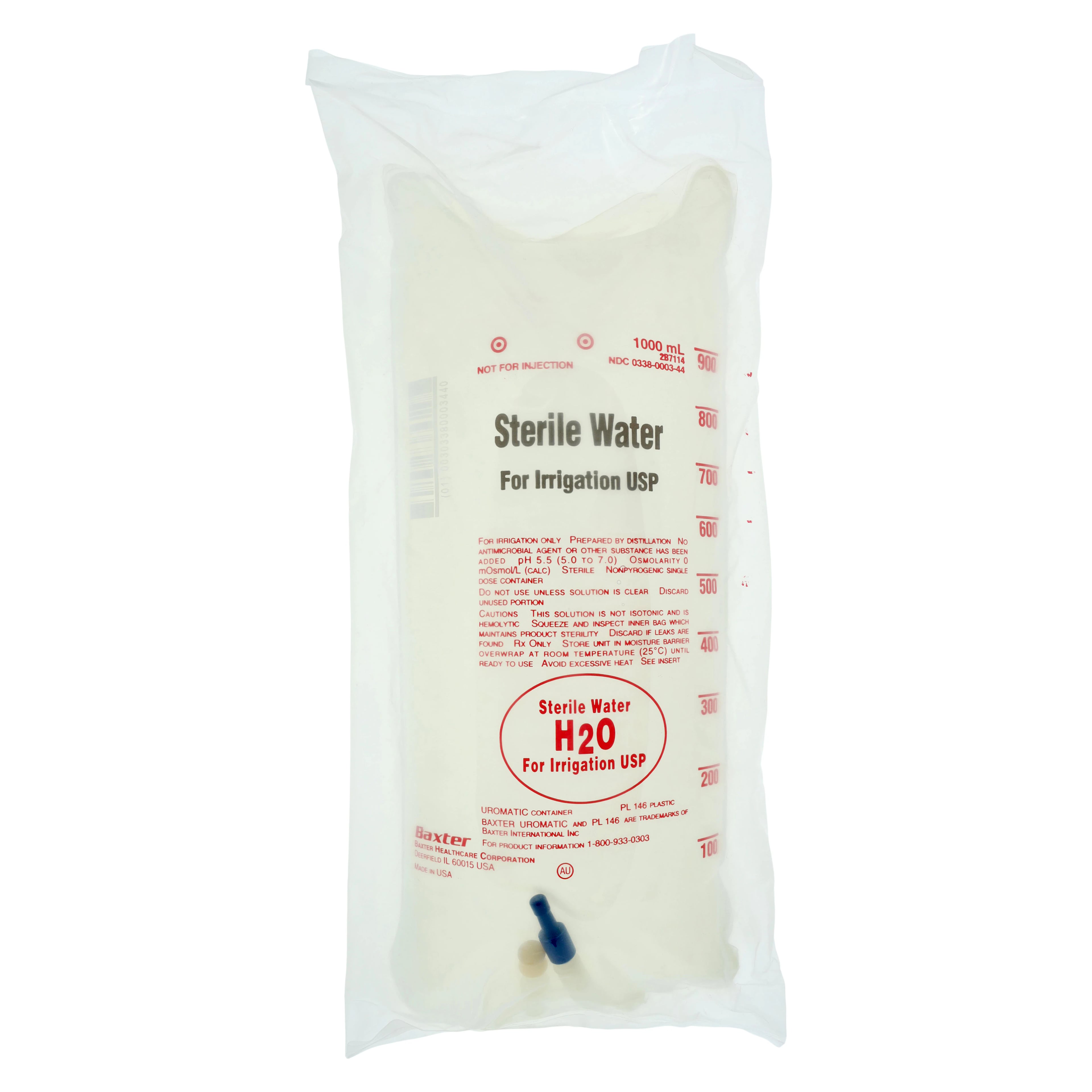 Baxter Uromatic Irrigation Solution, Sterile Water, 1000 mL Plastic Bag, 2B7114X