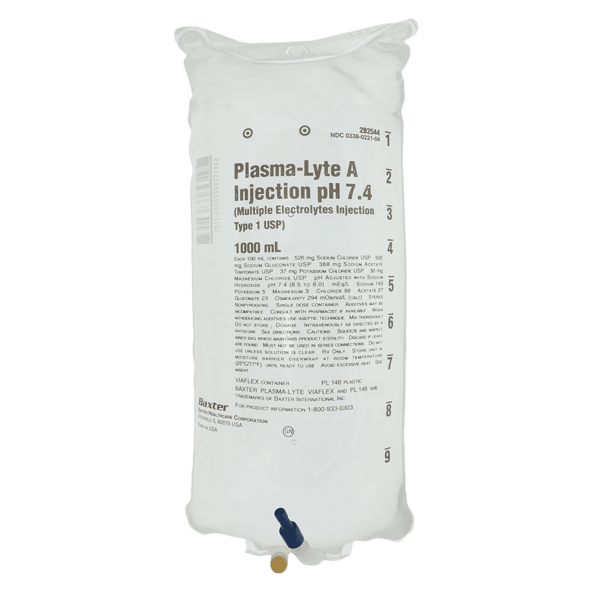 Plasma-Lyte A Injection, pH 7.4, 1000 mL Bag, 14/Package