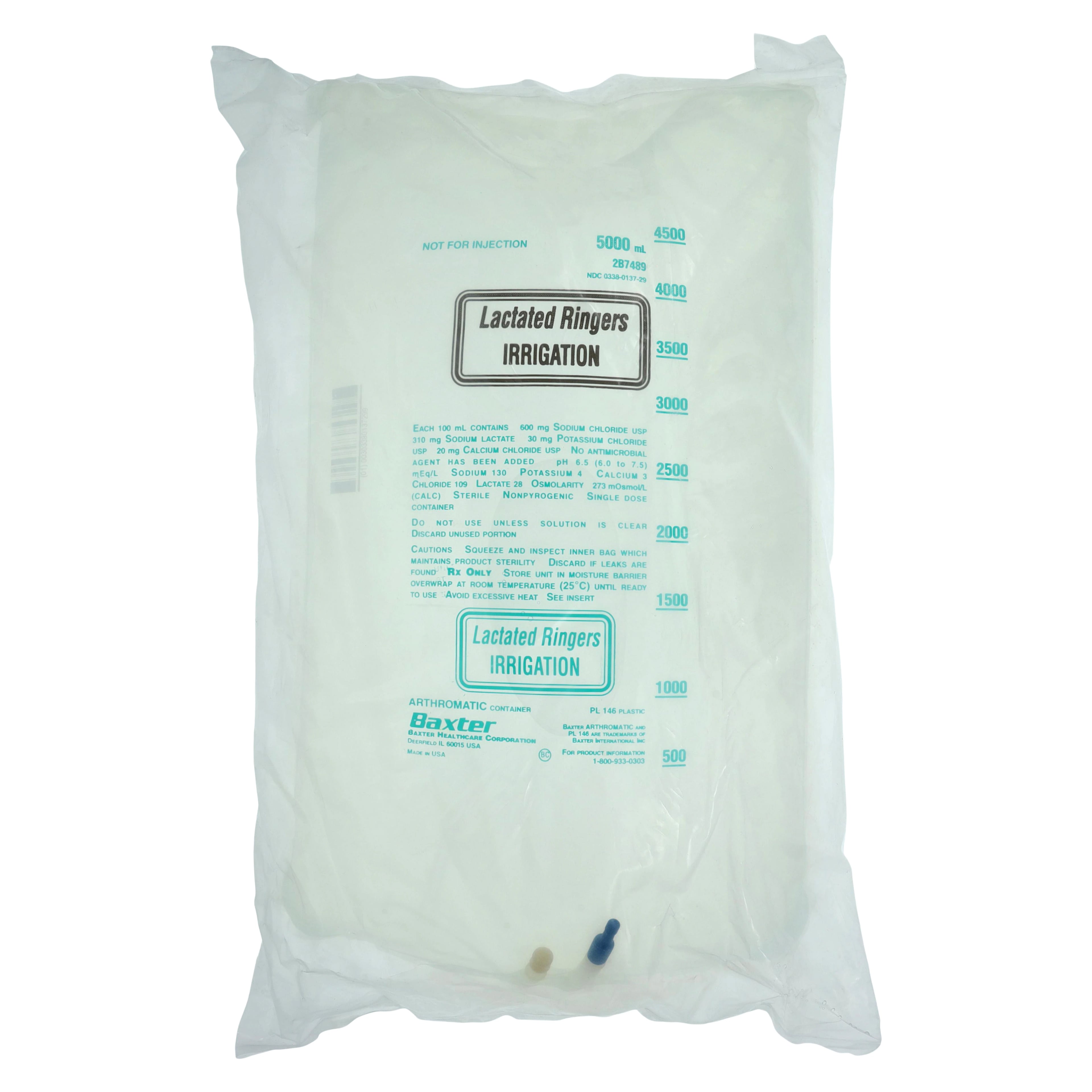 Baxter Lactated Ringers Irrigation Solution, 5000 mL, Arthromatic Plastic Container, Sterile, Latex-Free, 2/Case