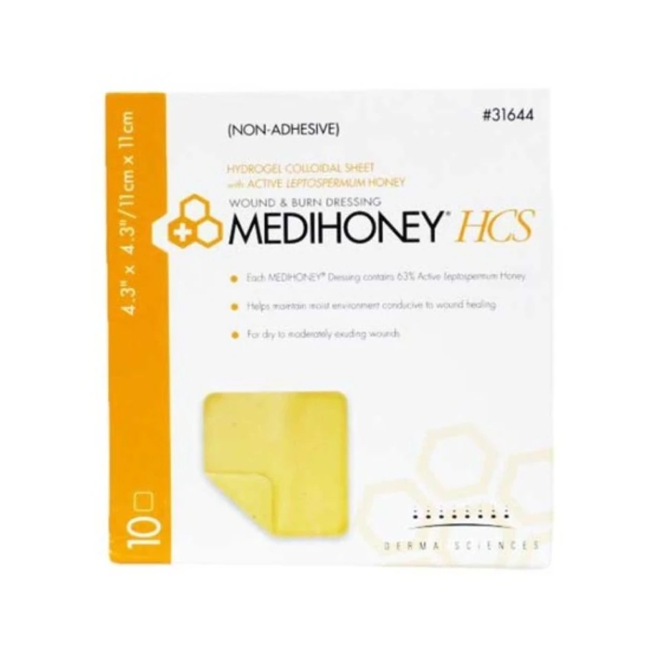 MediHoney HCS Polymer Pad Dressing, Non-Adhesive, 4.3" x 4.3" Square Sheet