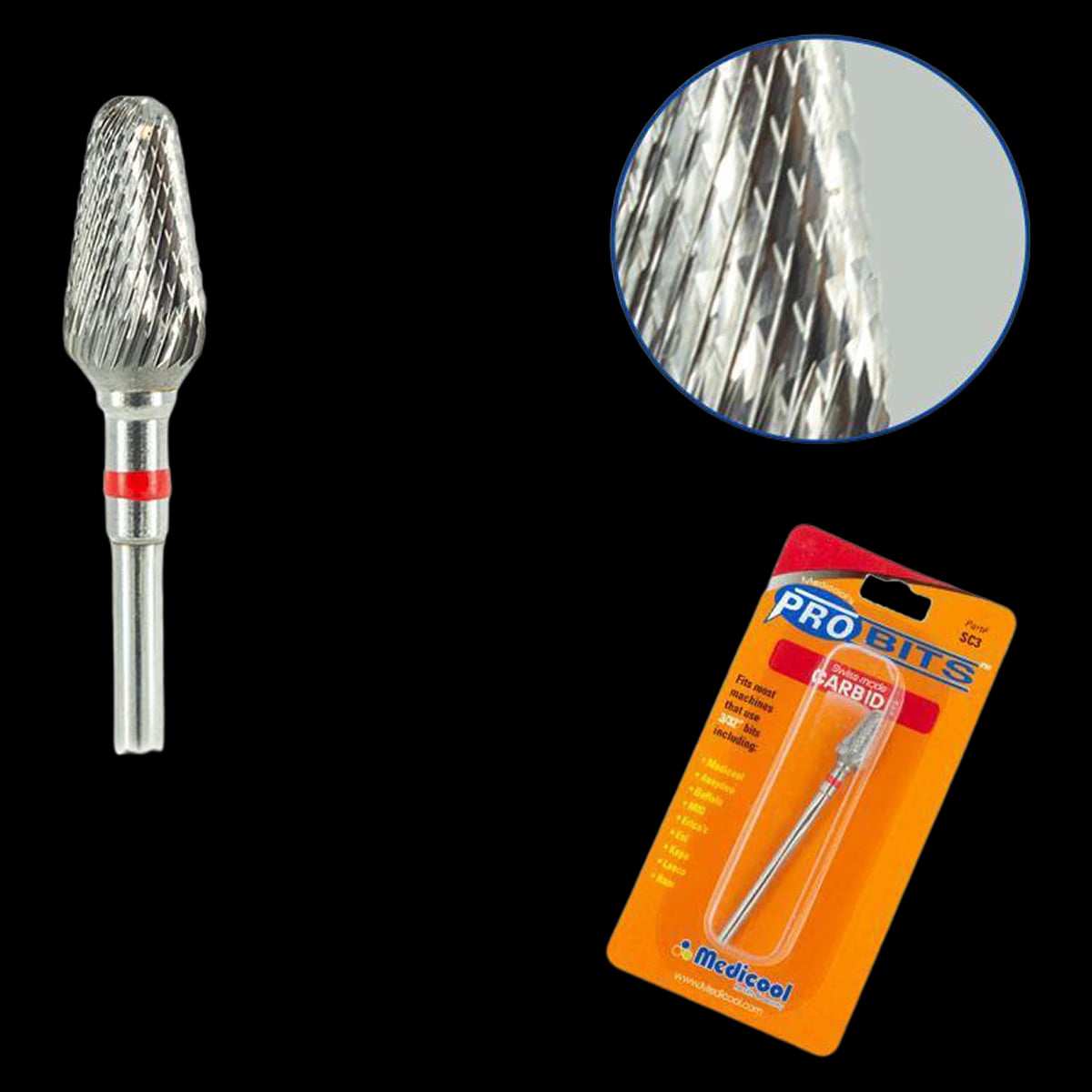 Medicool Carbide Burr Large Cone, 3/32" Shank, Tapered Barrel, Swiss Carbide, Single