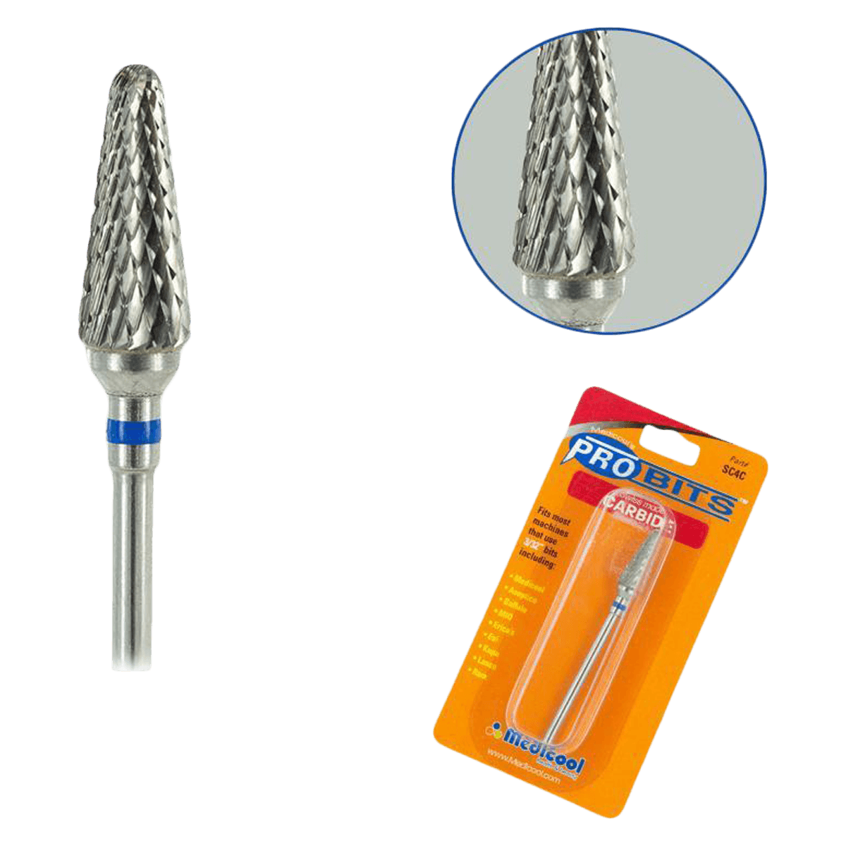 Medicool Swiss Carbide Burr, Large Cone, Coarse, 3/32" Shank, Each