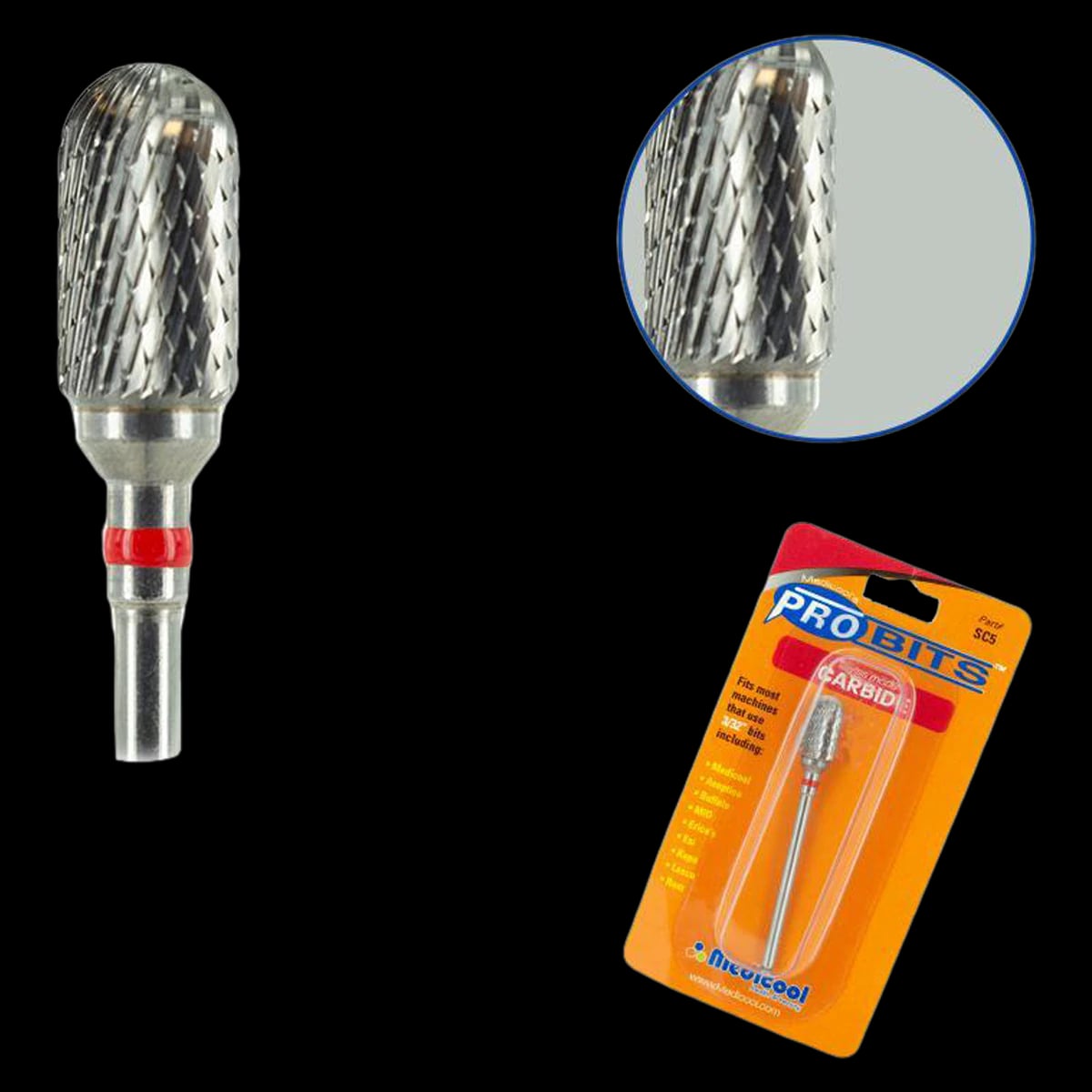 Medicool Swiss Carbide Burr, Debriding, Round Barrel, 3/32" Shank, Each