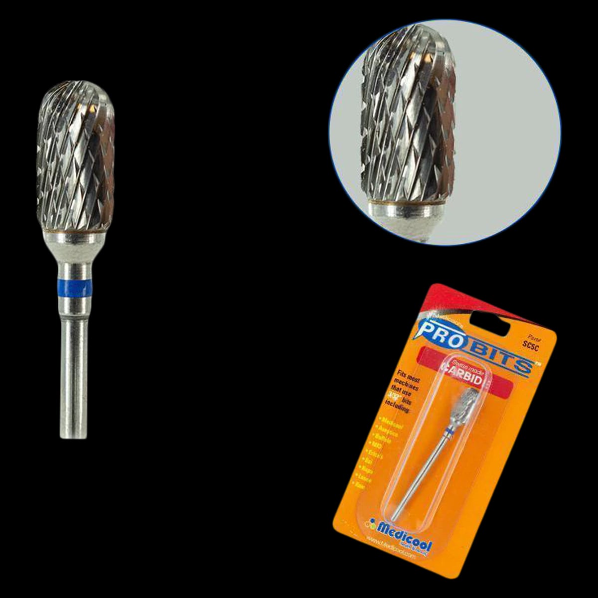Medicool Swiss Carbide Burr, Coarse, 3/32" Round Barrel, Each