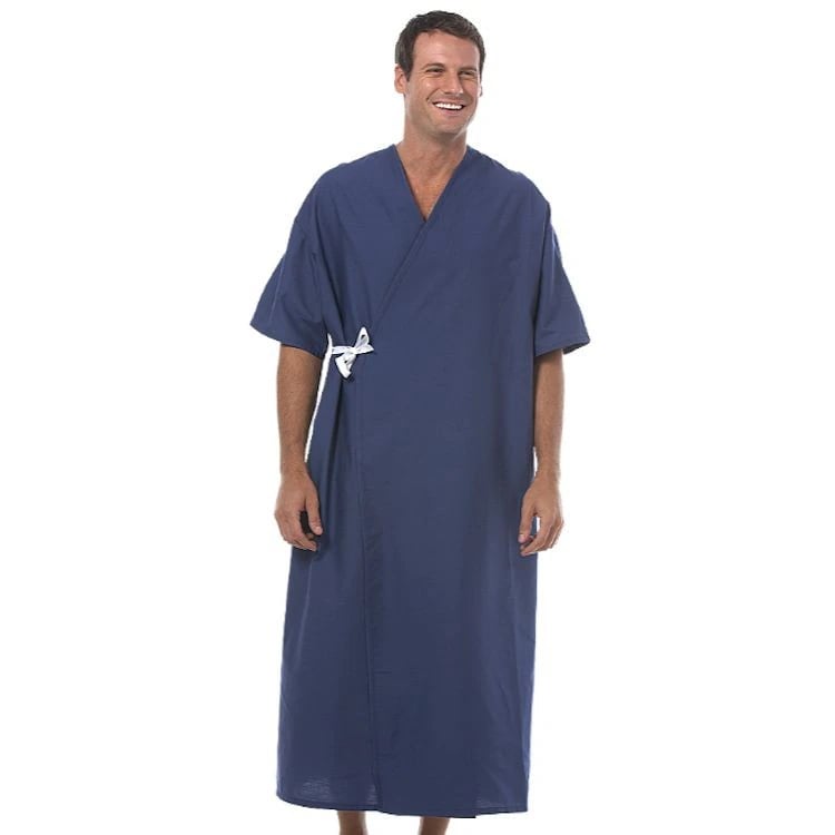 Fashion Seal Patient Exam Gown, Unisex, One Size, Navy, Polyester/Cotton Blend, 3/4 Sleeves, Each