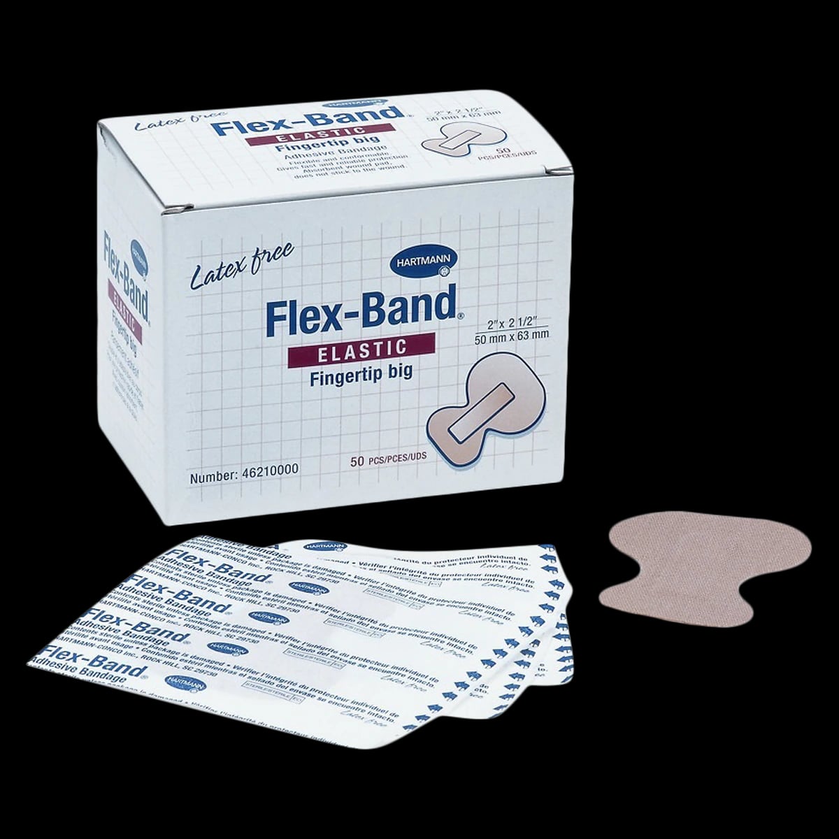 Hartmann Flex-Band Fabric Adhesive Bandage, Fingertip, 2" x 2.5", Flesh, Sterile, 50/Box