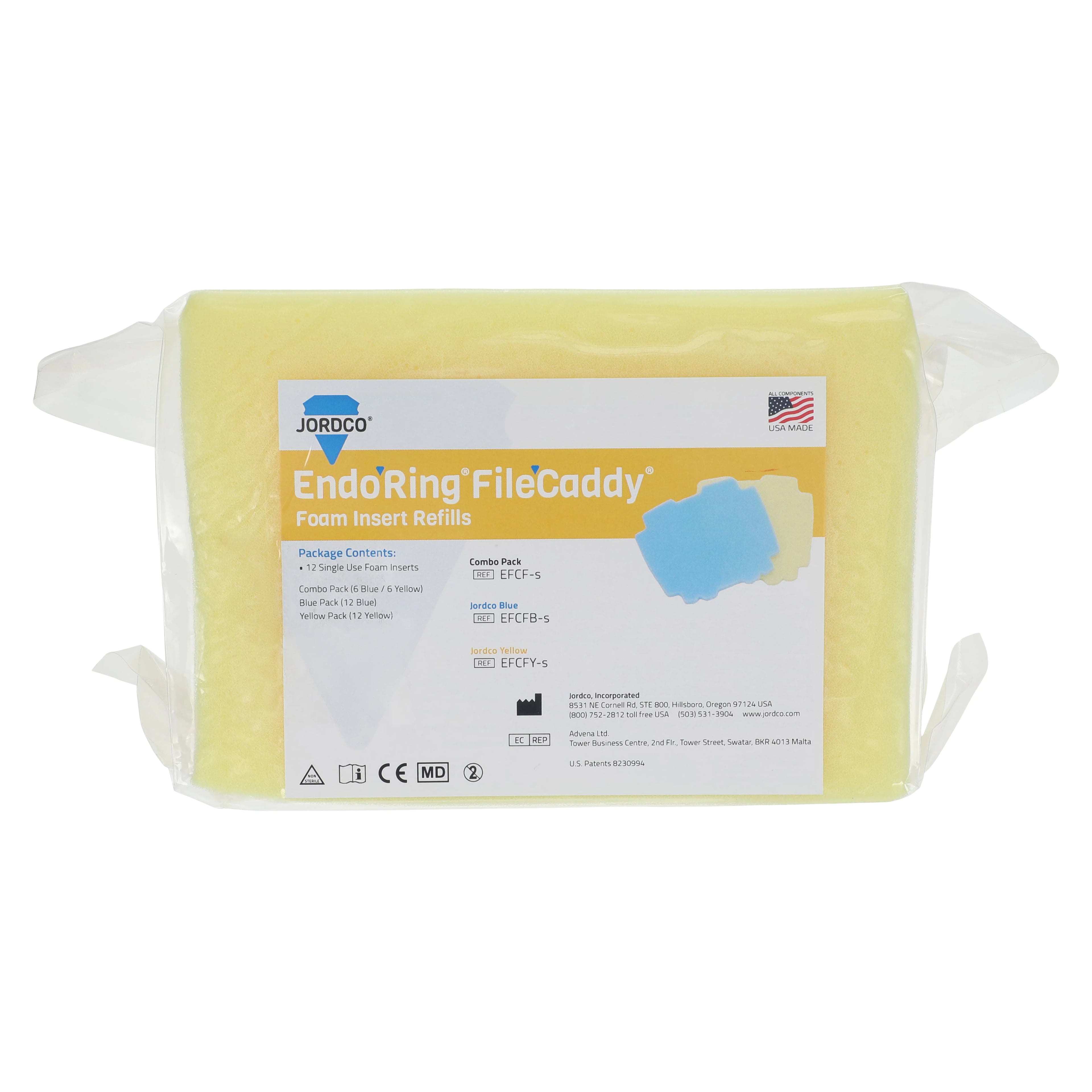 Jordco EndoRing FileCaddy Foam Inserts, Yellow, 12/Pk