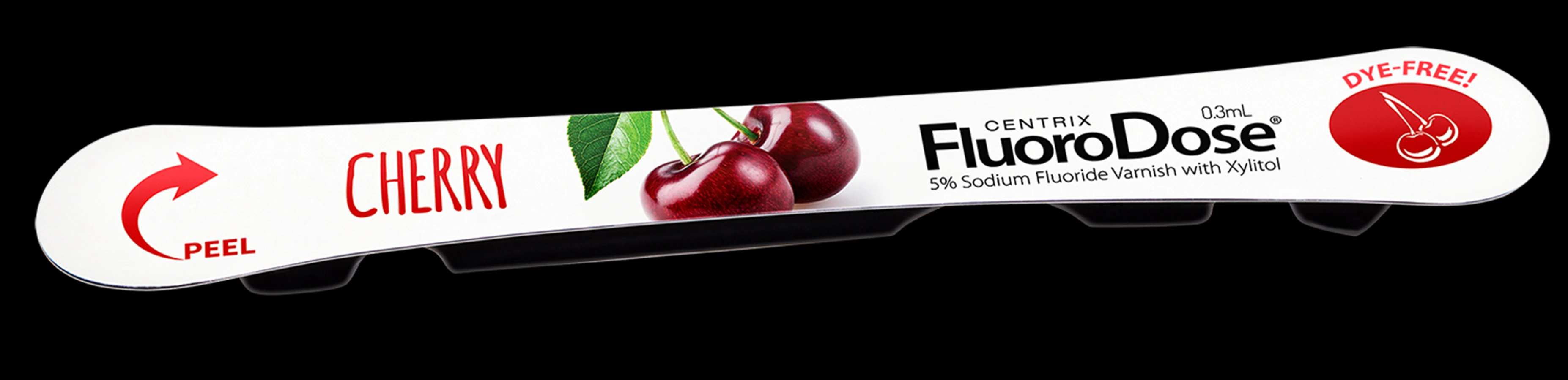 Centrix FluoroDose Fluoride Varnish, 5% NaF, Cherry, 0.3 mL Single-Dose LolliTray with Benda Brush, 120/Pkg, 360110