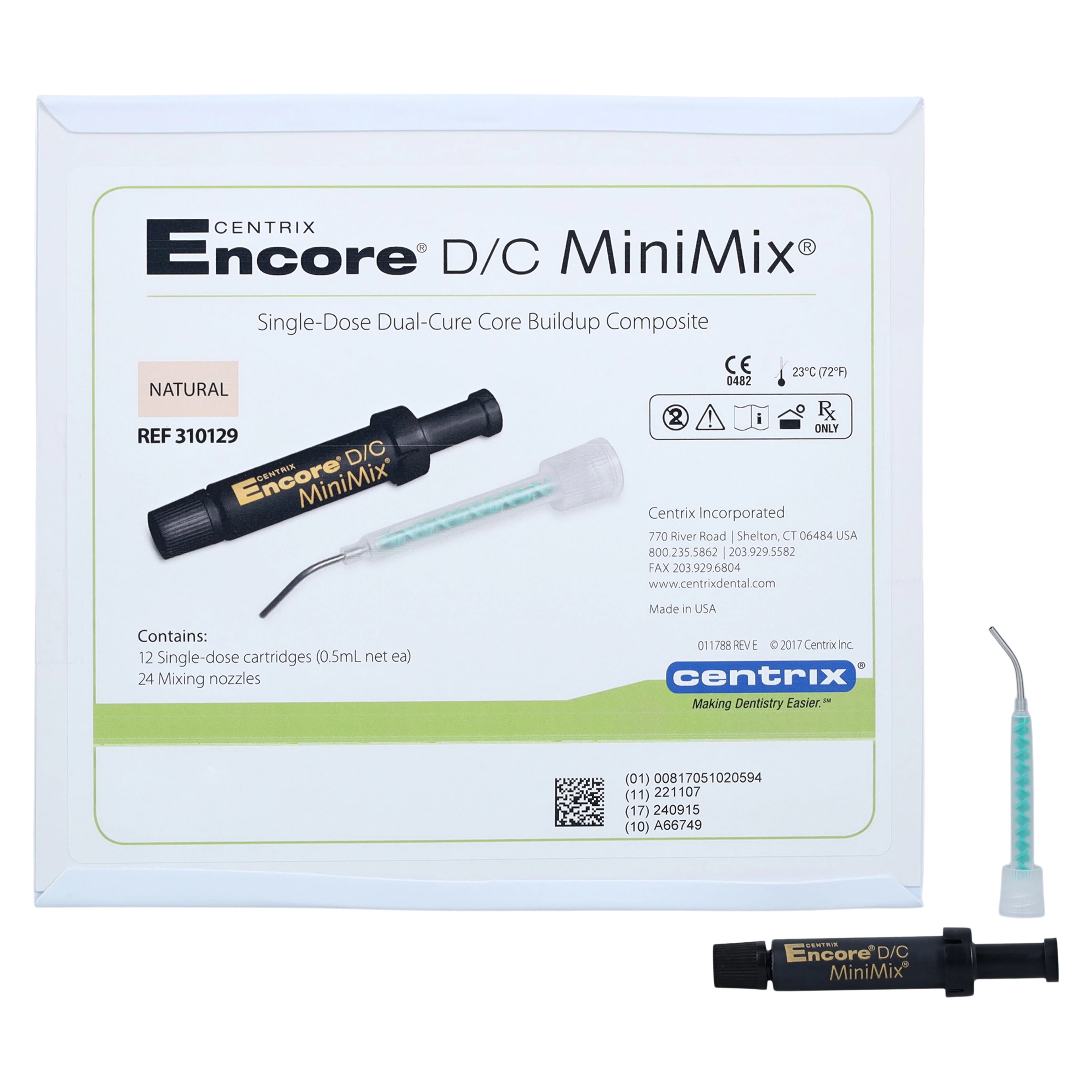 Encore D/C MiniMix Core Build-Up Material, Dual-Cure, Natural, 0.5 mL Cartridges, 12/Pk, 310129