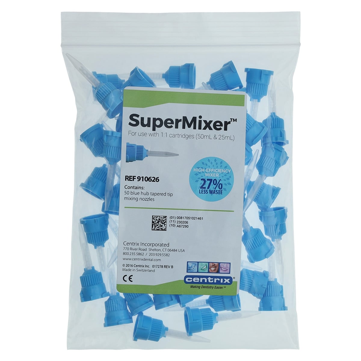 Centrix SuperMixer Automix Mixing Nozzles, Blue Hub, 1:1, 50/Pkg, 910626