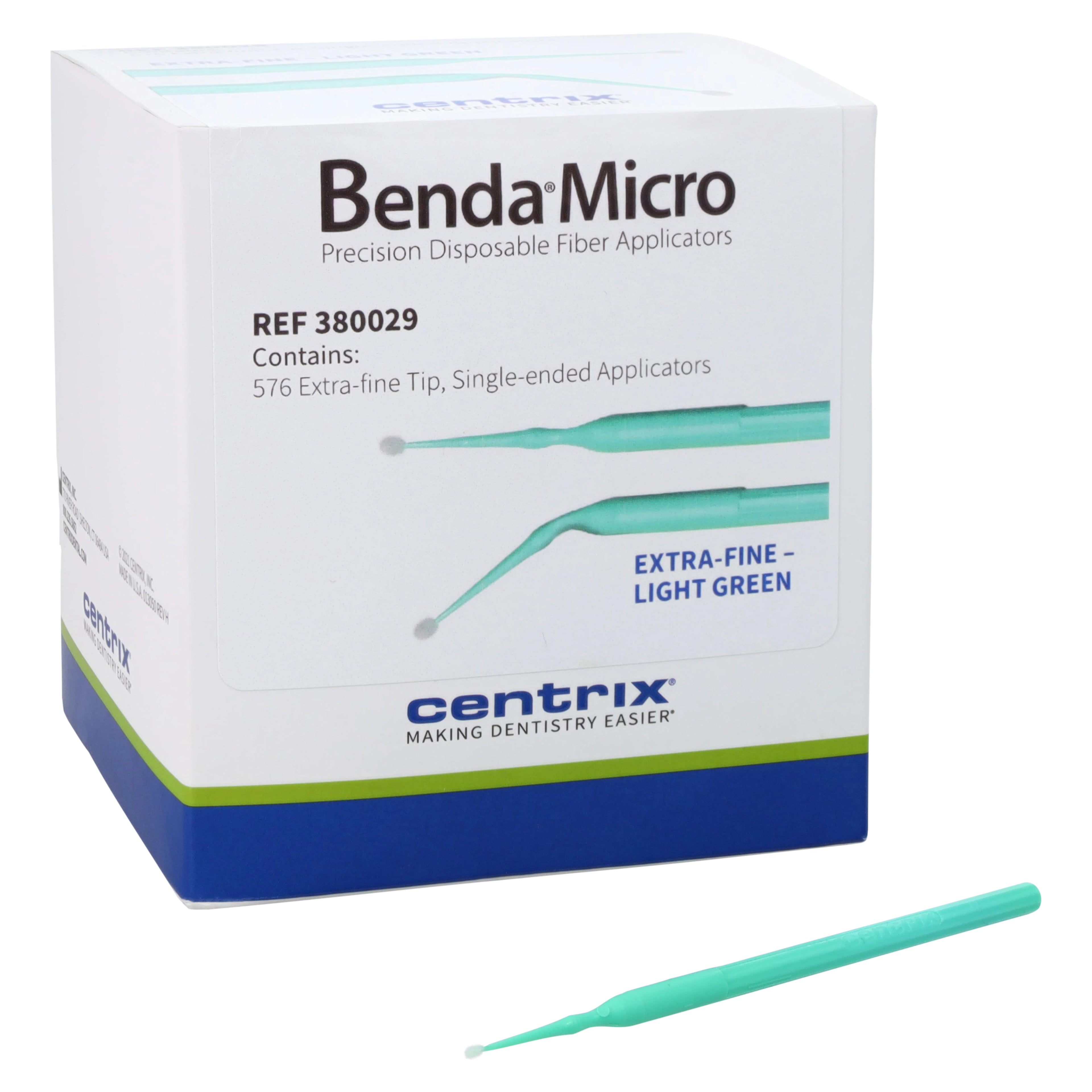 Benda Micro X-Fine Single-Ended Applicators, Extra-Fine 1.0 mm, Light Green, 576/Pk, 380029