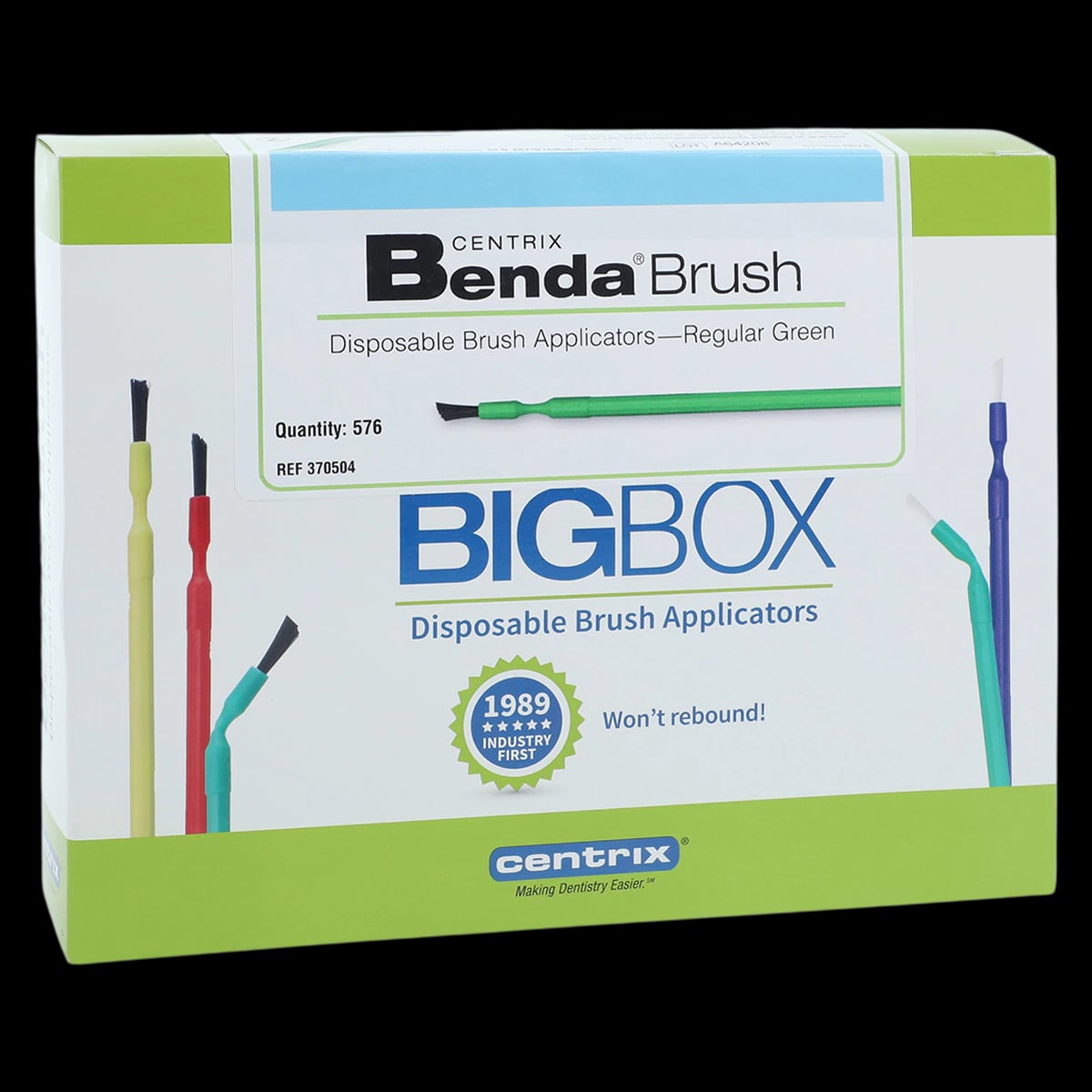 Centrix Benda Brush Disposable Applicator, Regular Point, Green Handle, Black Bristles, 576/Box, 370504