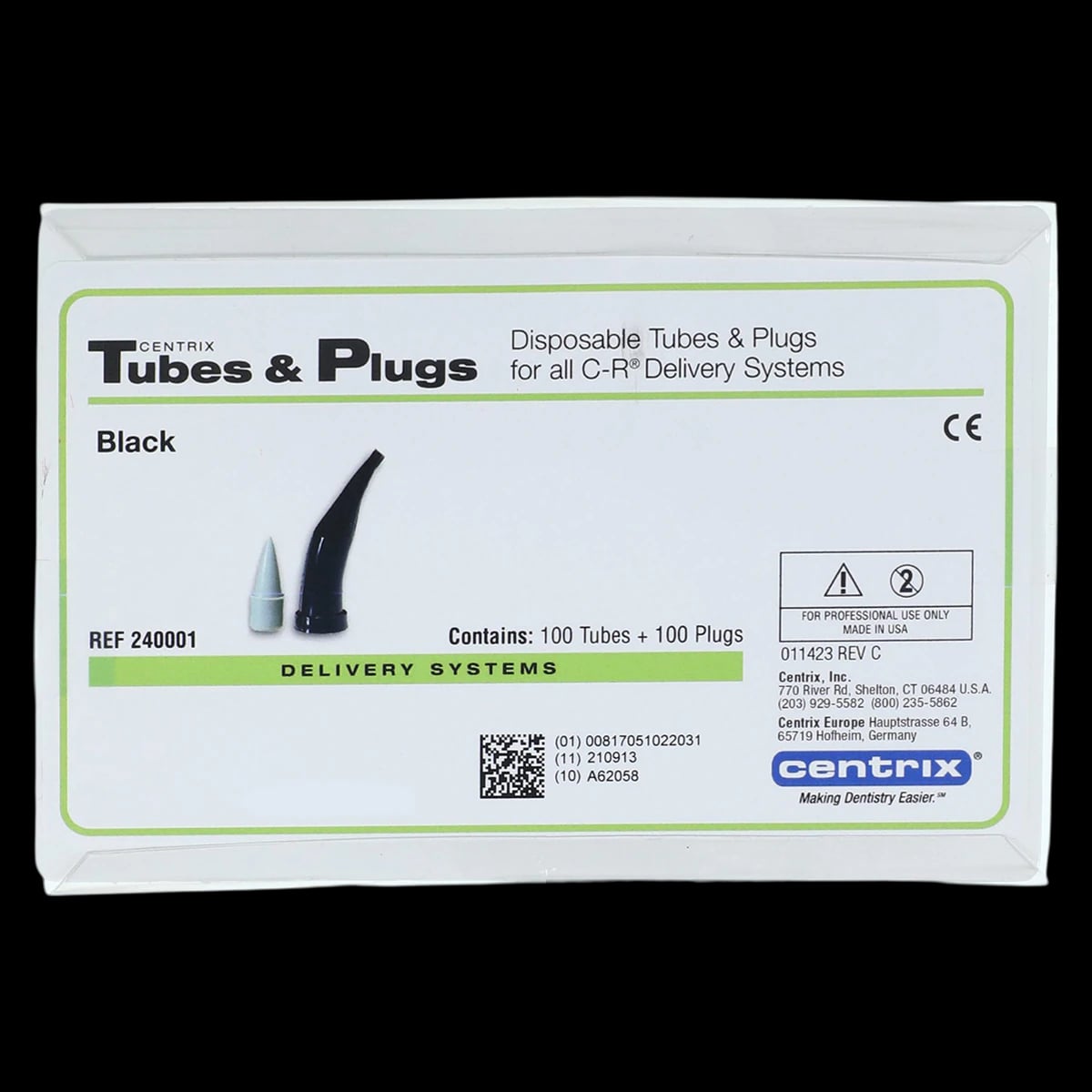 Centrix C-R Tubes and Plugs, Medium Viscosity, Black (Lightproof), 100/Pk, 240001