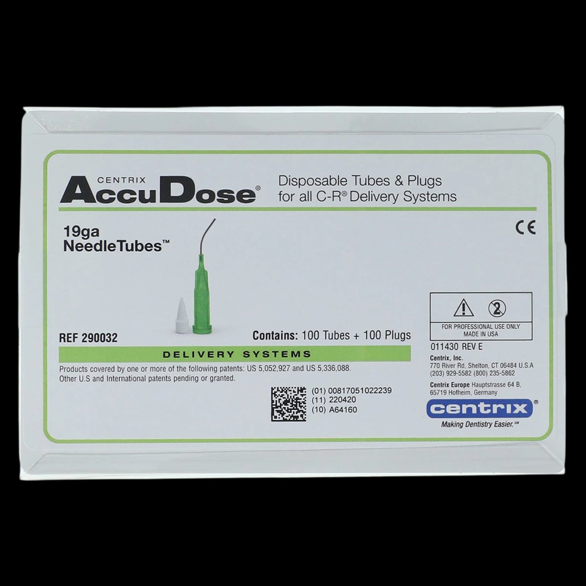 AccuDose NeedleTubes, 19 Gauge, Melon Green, 100/Pack, 290032