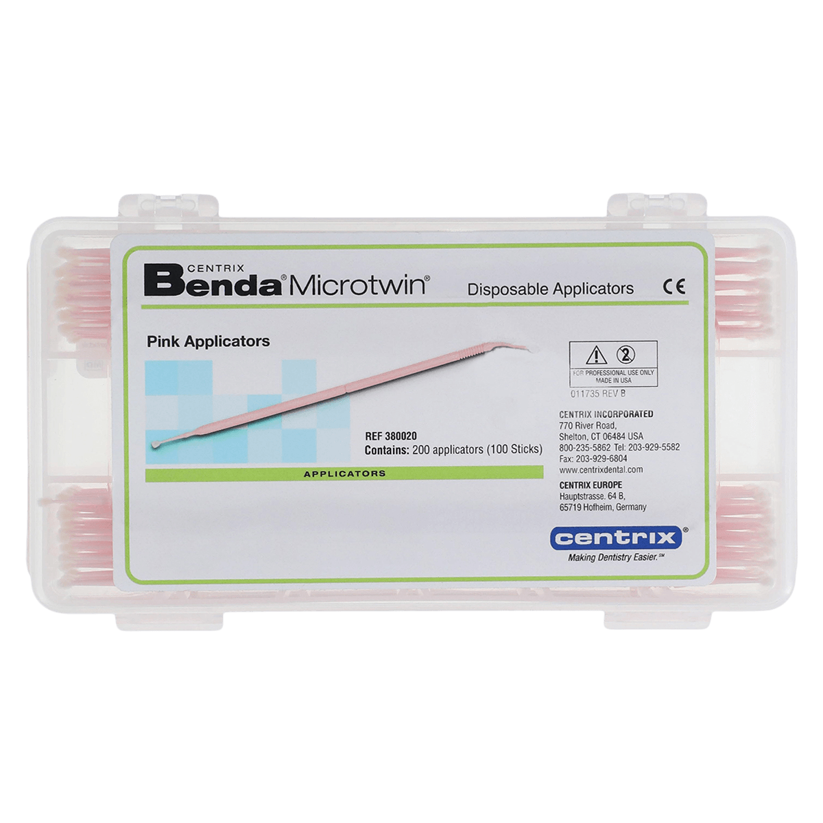 Benda MicroTwin Double-Ended Micro Applicators, Regular Point, Pink, 200/Pk (100 Sticks), 380020