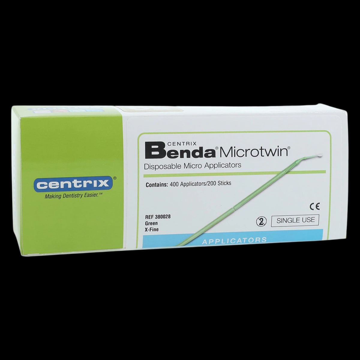 Benda Microtwin X-Fine Double-Ended Micro Applicator Brushes, Green, 400/Box (200 x 2), Refill, 380028