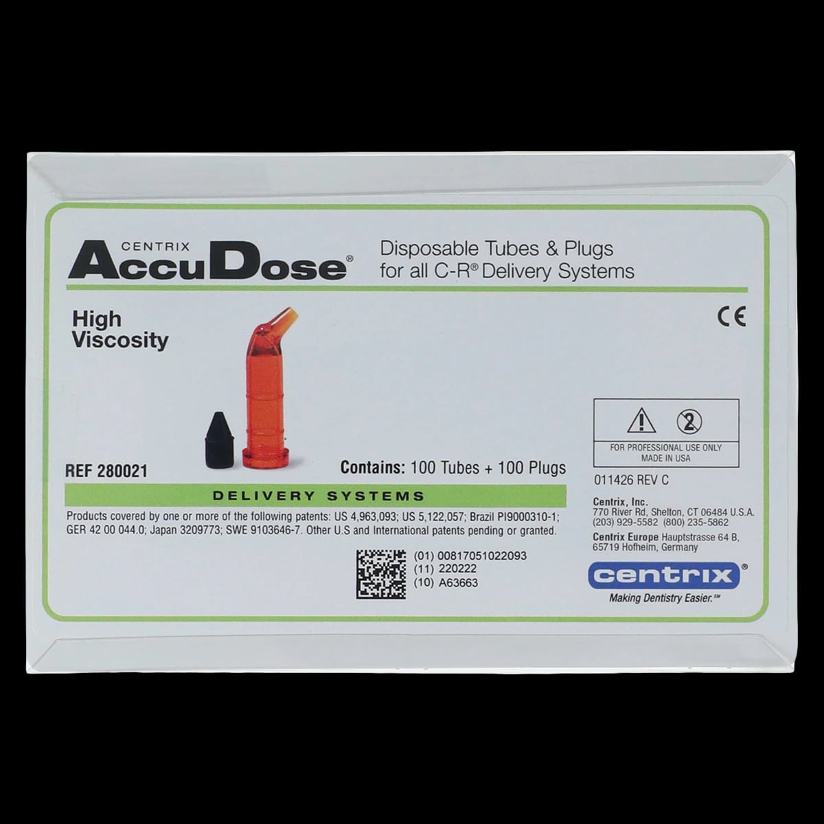 AccuDose High Viscosity Tubes & Plugs, PhotoBloc Orange, 100/Box, 280021