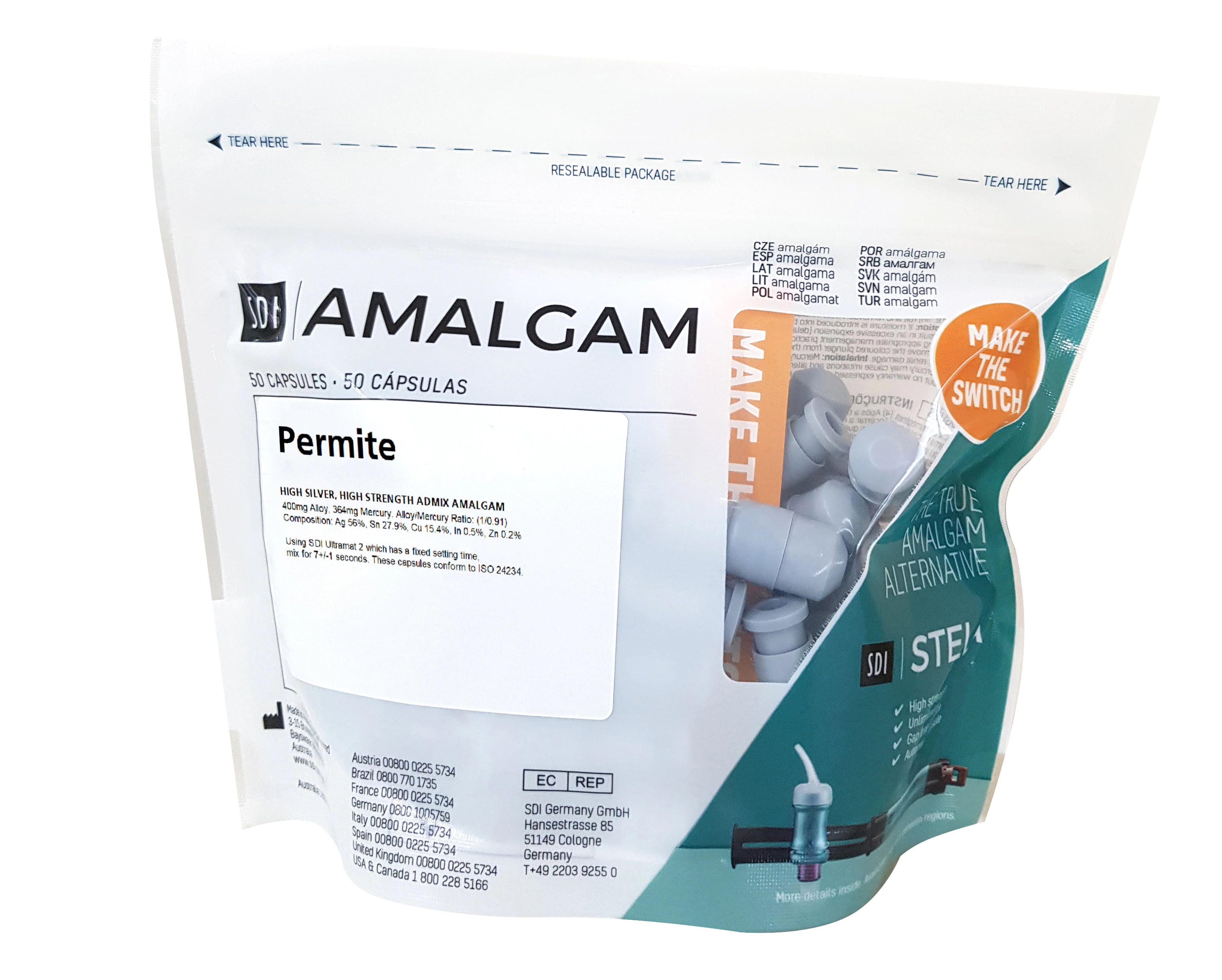Permite Dispersed Phase Amalgam Capsules, 2 Spill, Fast Set, 600 mg, Purple/Blue, 50/Box, 4002202