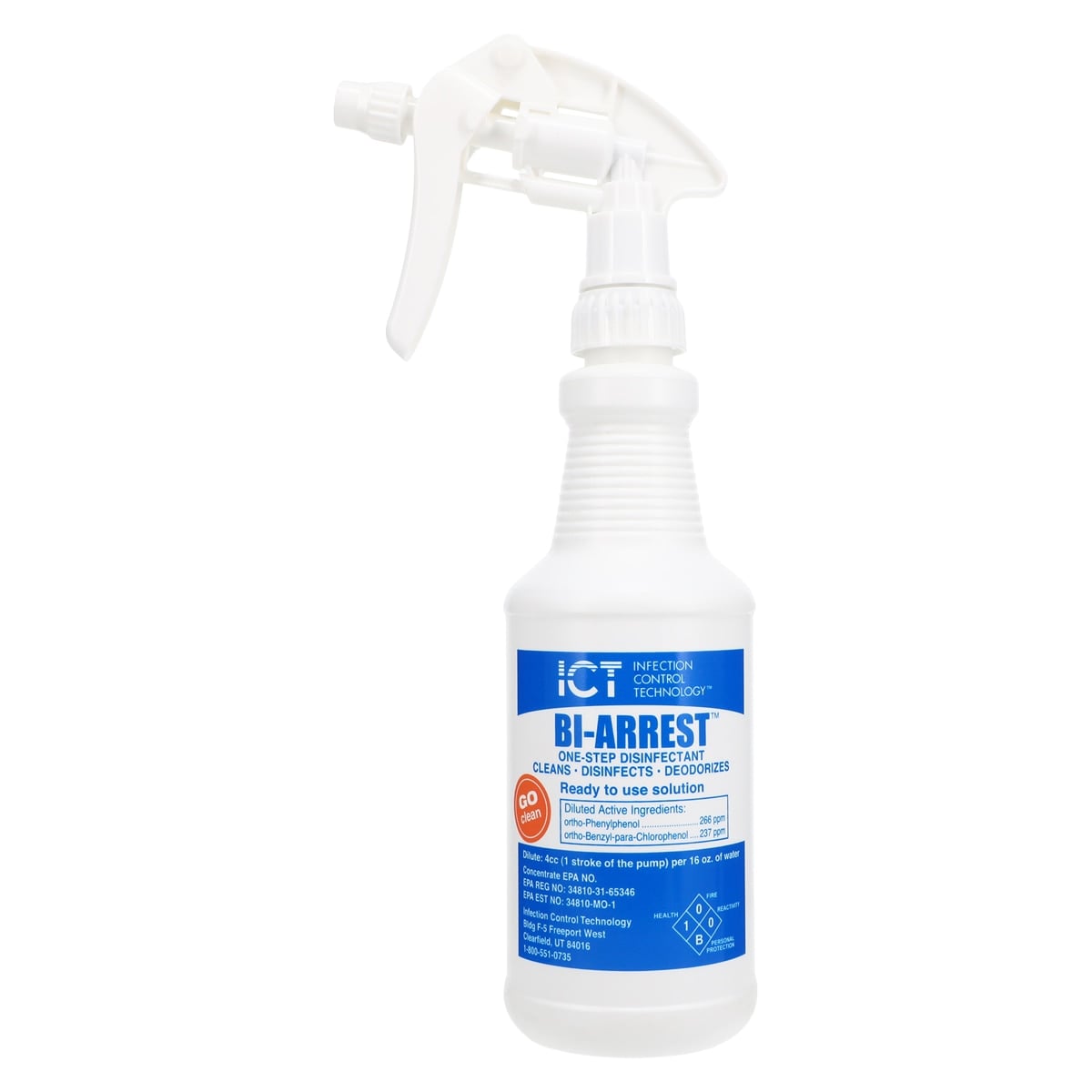 Microcare BI-Arrest Labeled Spray Bottle, 16 oz, Empty, 10/Box
