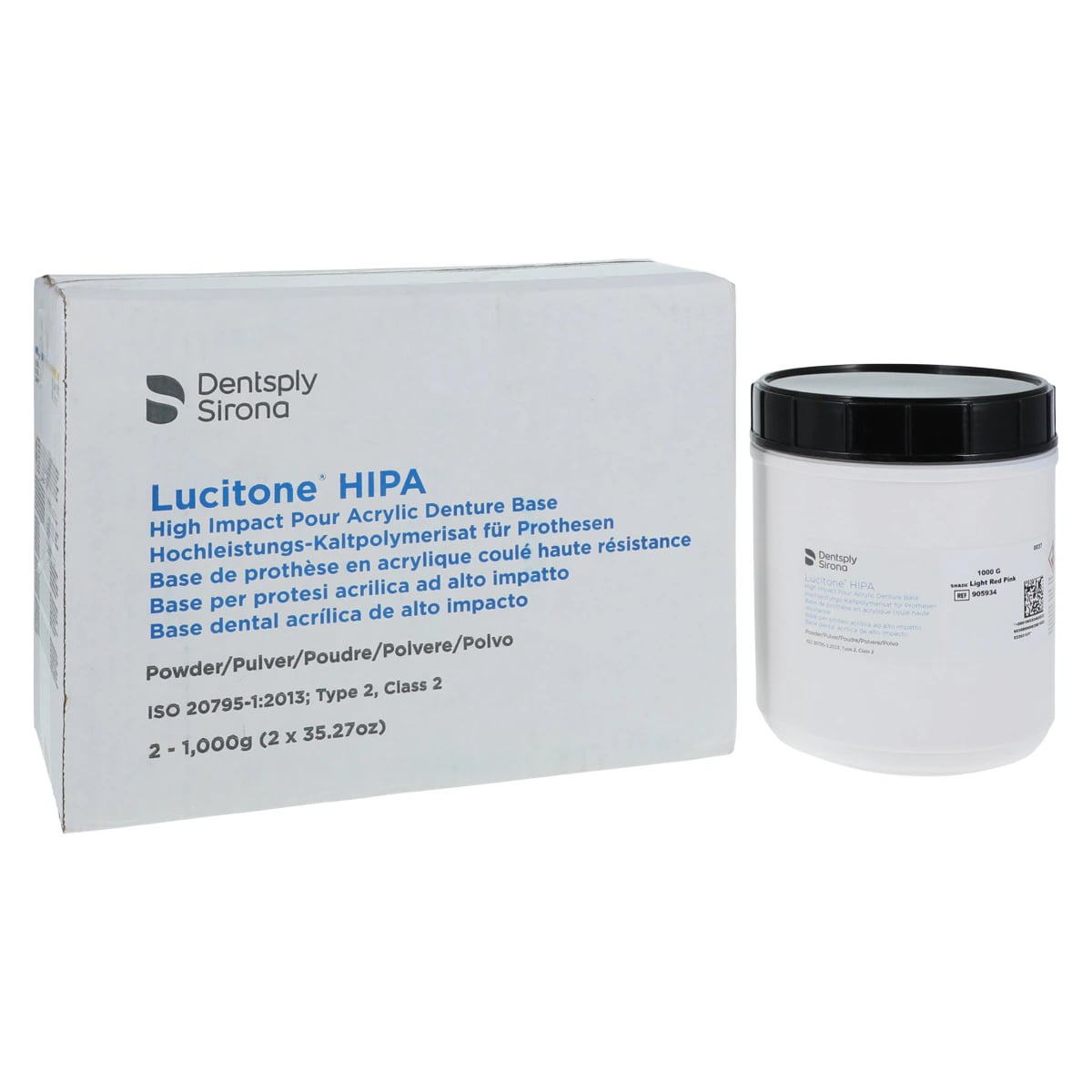 Lucitone HIPA Pourable Denture Base Resin, Light Reddish Pink, 2 x 1000g (2000g), 905944