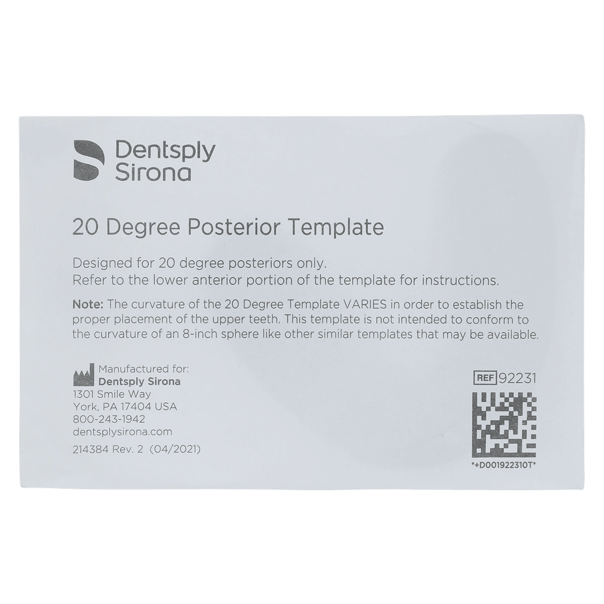 Trubyte 20°/33° Posterior Template, Each
