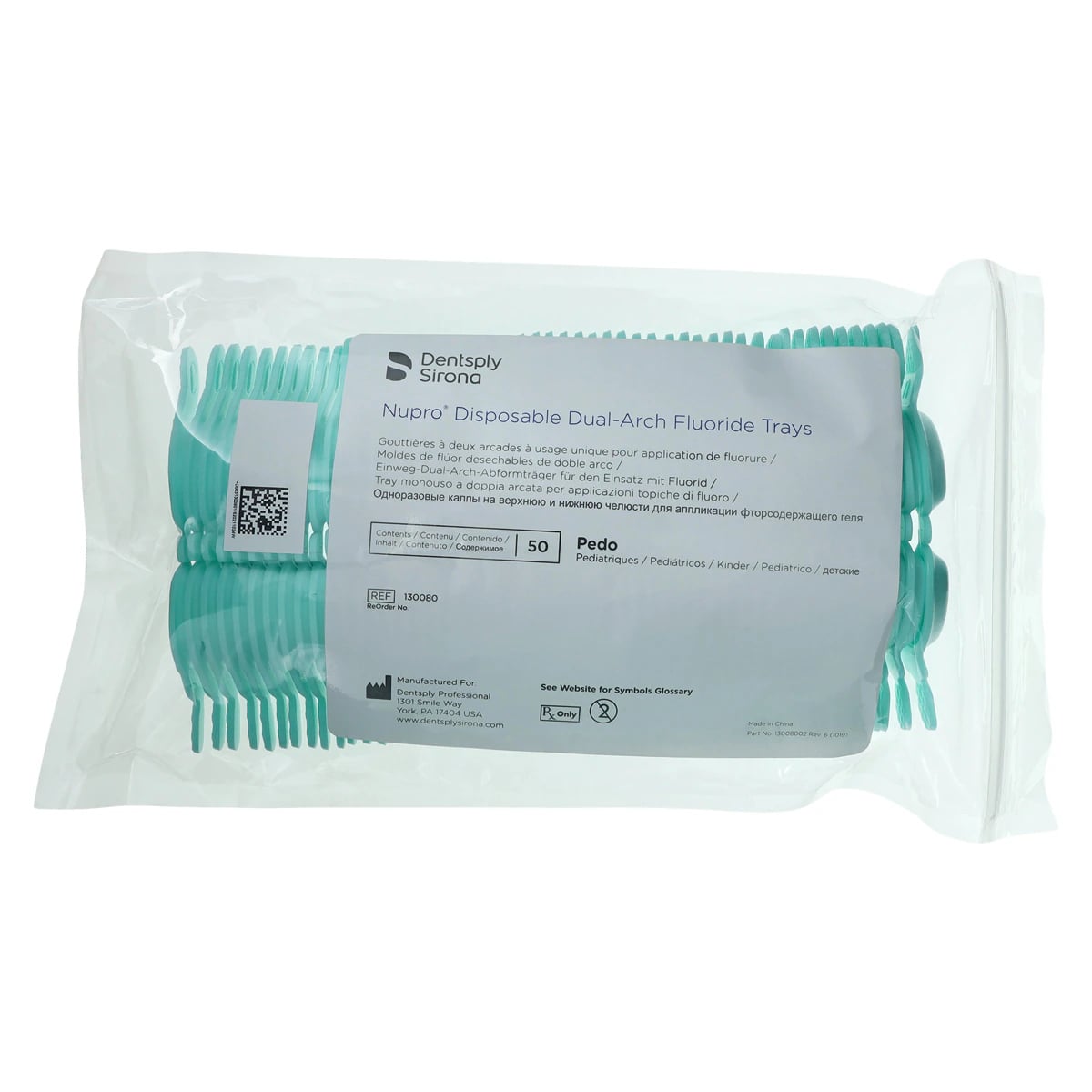 Nupro Dual-Arch Hinged Fluoride Trays, Pediatric (Pedo), Aqua, 50/Pkg, 130080