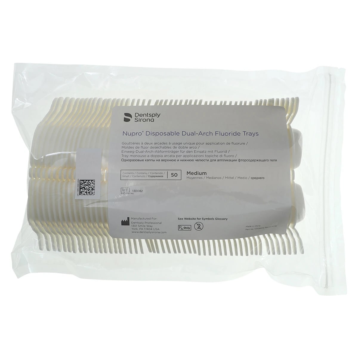 NUPRO® Dual-Arch Hinged Fluoride Tray, Medium, White, 50/Pkg, 130082