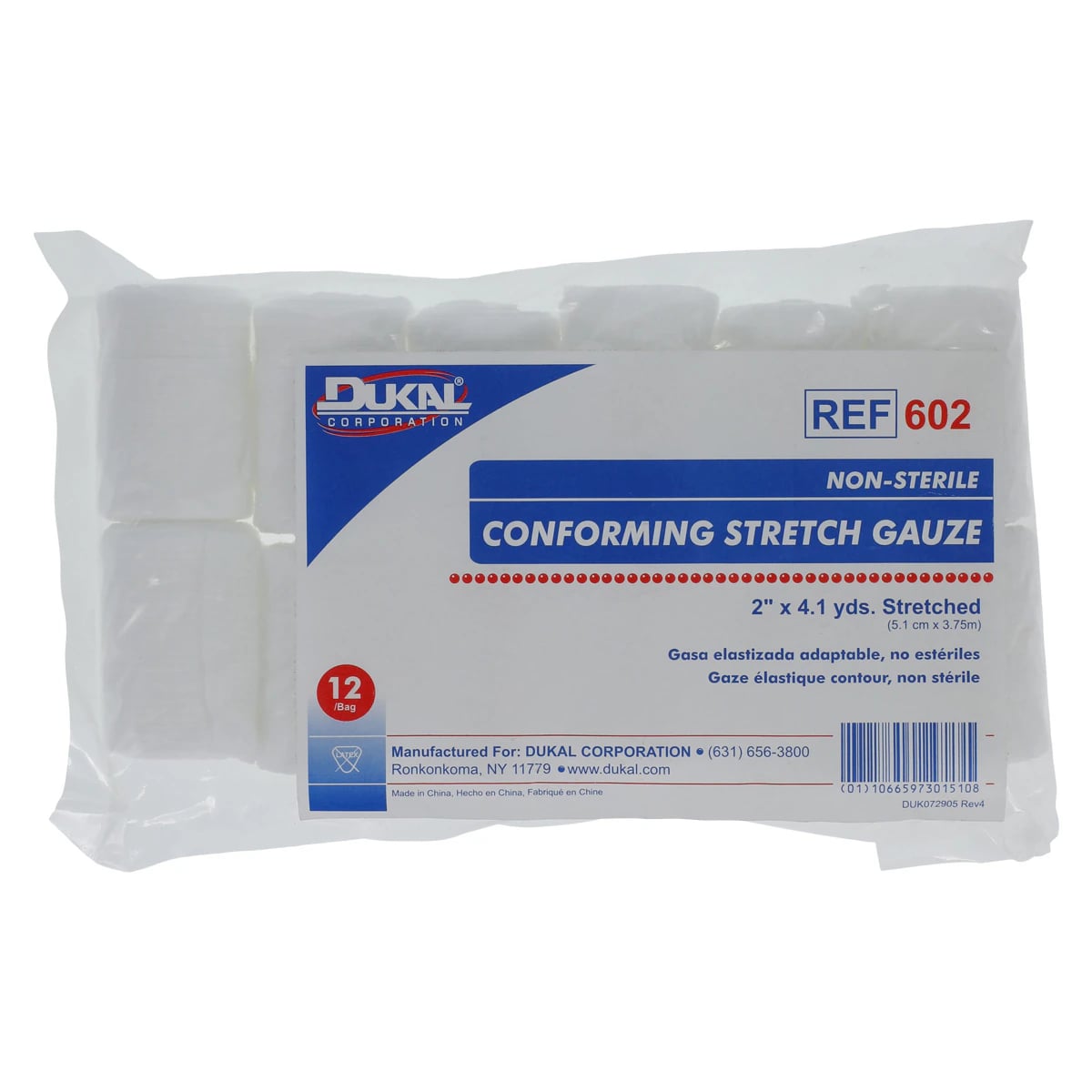 Dukal Conforming Bandage Gauze, 2" x 4.1 yd, Non-Sterile, 12/Bag