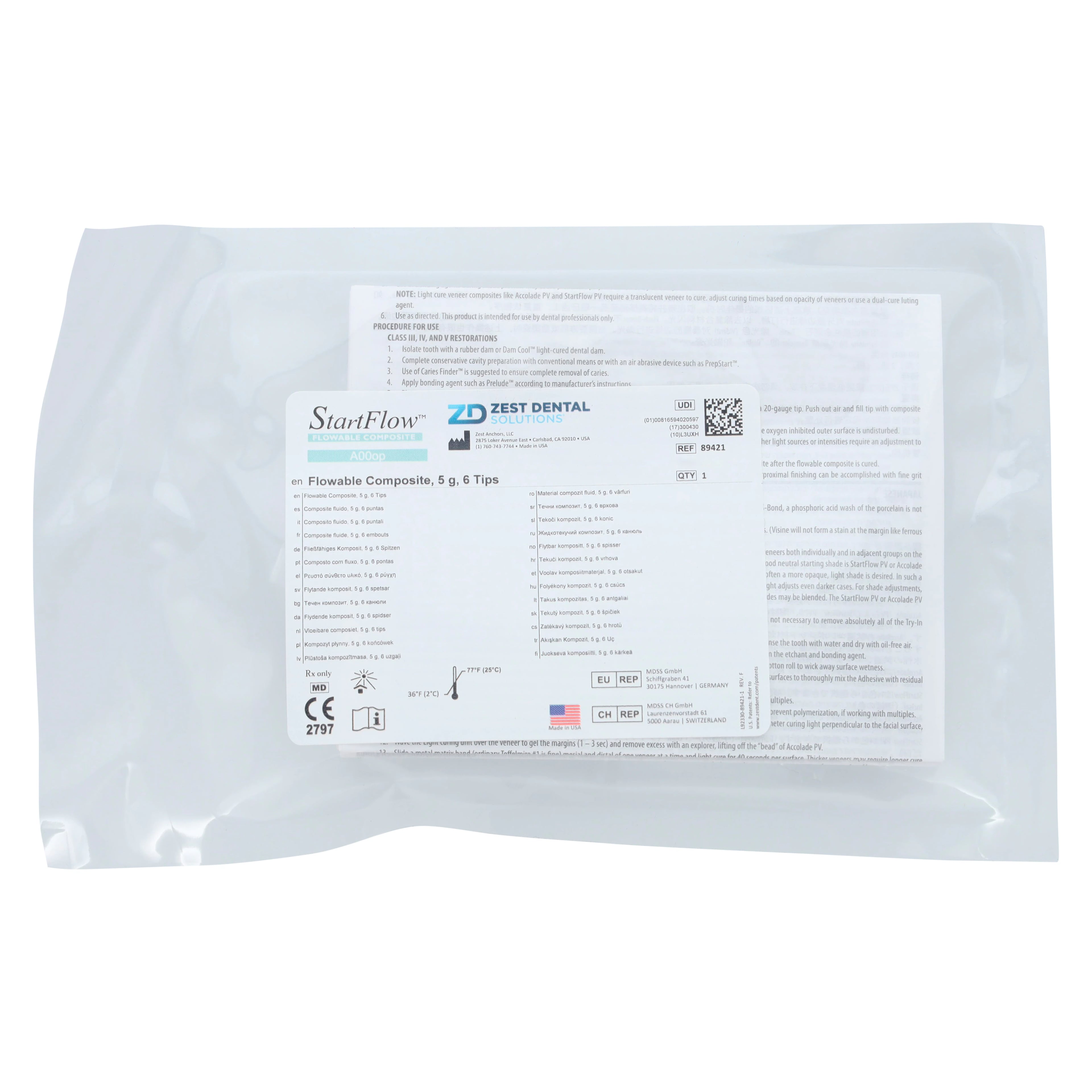 StartFlow Light-Cure Flowable Micro-Hybrid Composite, Shade A-00op, 5g Syringe Refill, 1/Pk