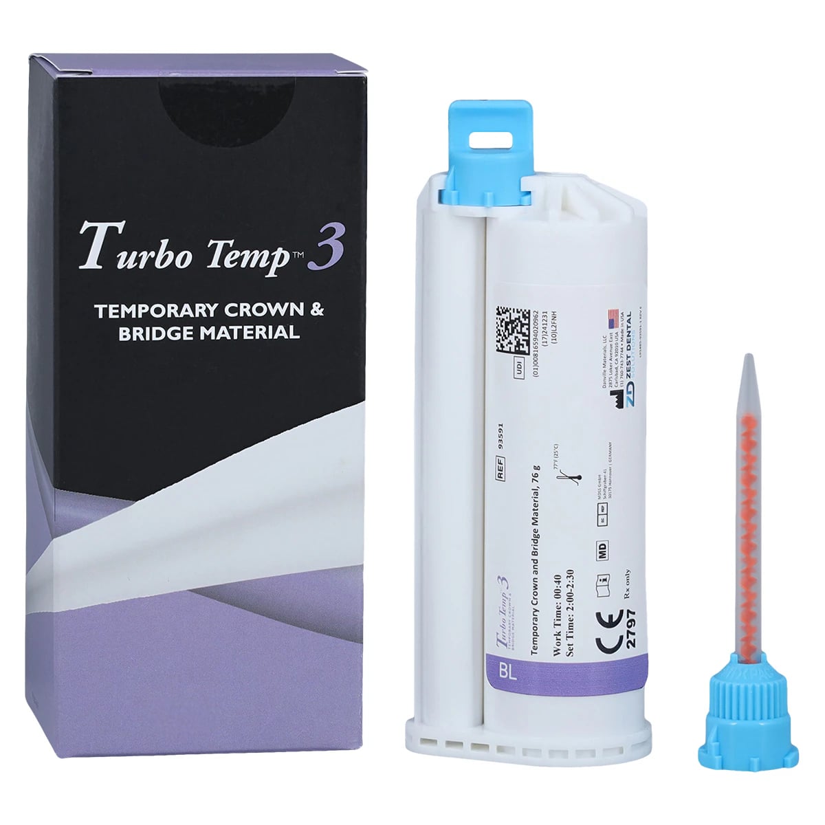 Turbo Temp 3 Automix Temporary Crown & Bridge Material, Bleach White, 76 g Cartridge Refill, 1/Pk, 93591