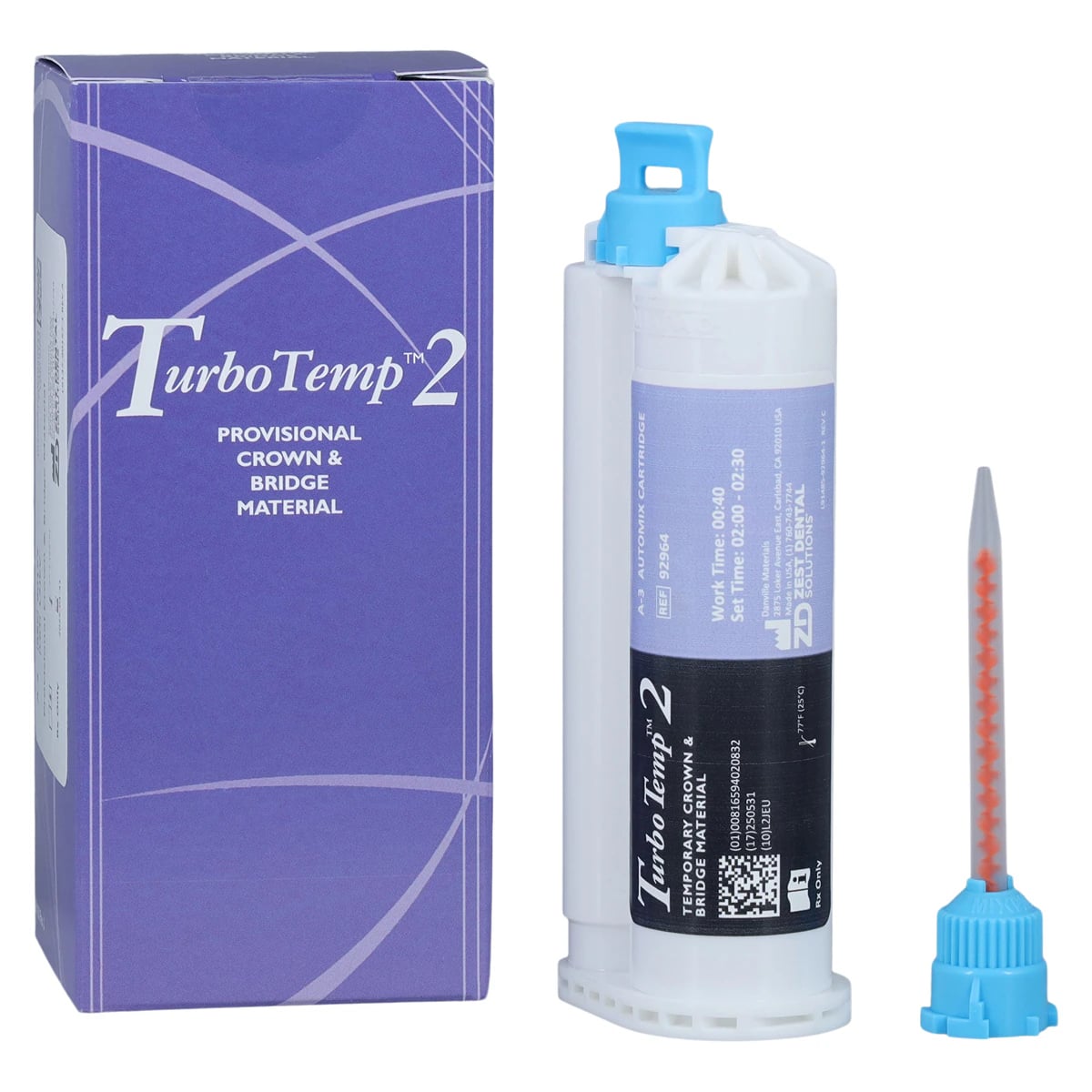 Turbo Temp 2 Provisional Crown & Bridge Material, Bis-Acrylic Self-Cure, Shade A3, 76 g Cartridge Refill with 10 Mixing Tips, 92964
